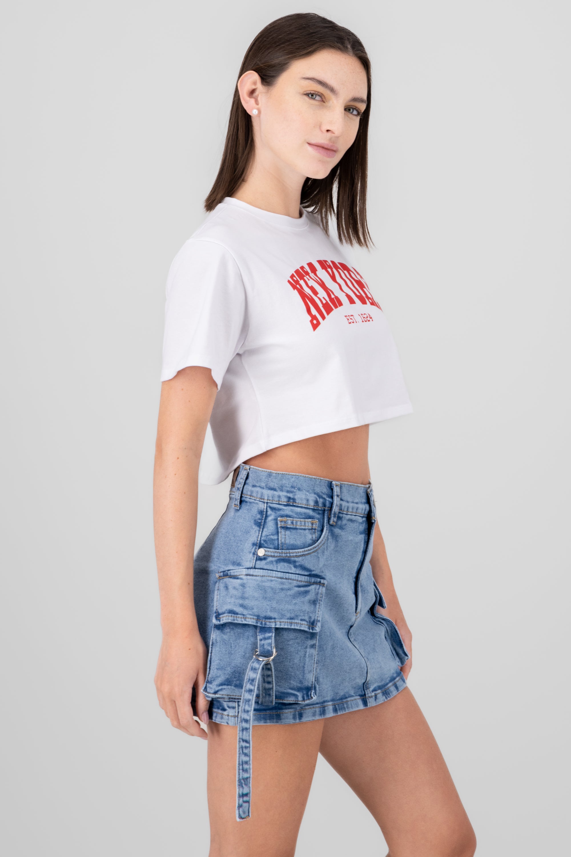 Playera estampado new york cropped ROJO COMBO