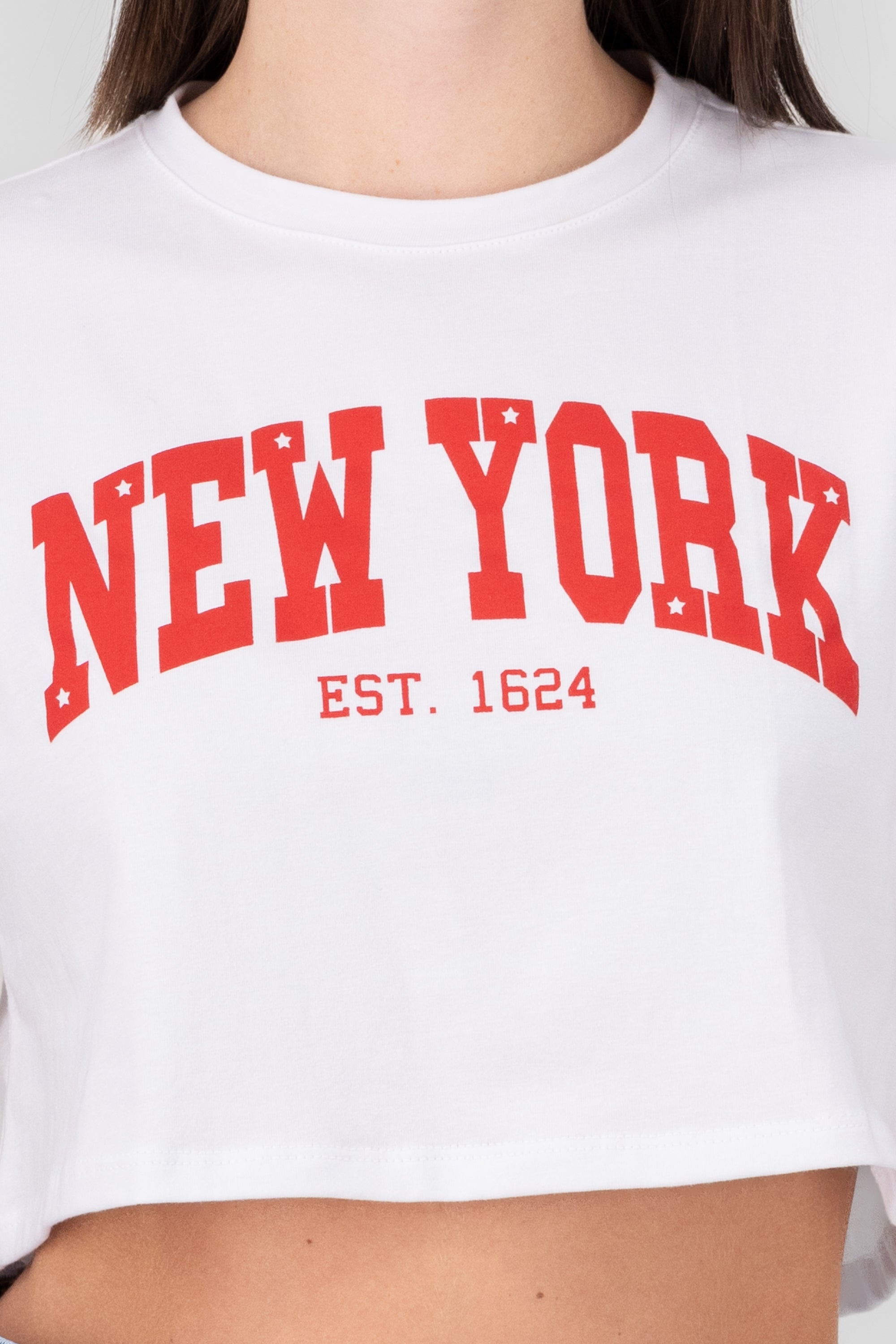 Playera estampado new york cropped ROJO COMBO