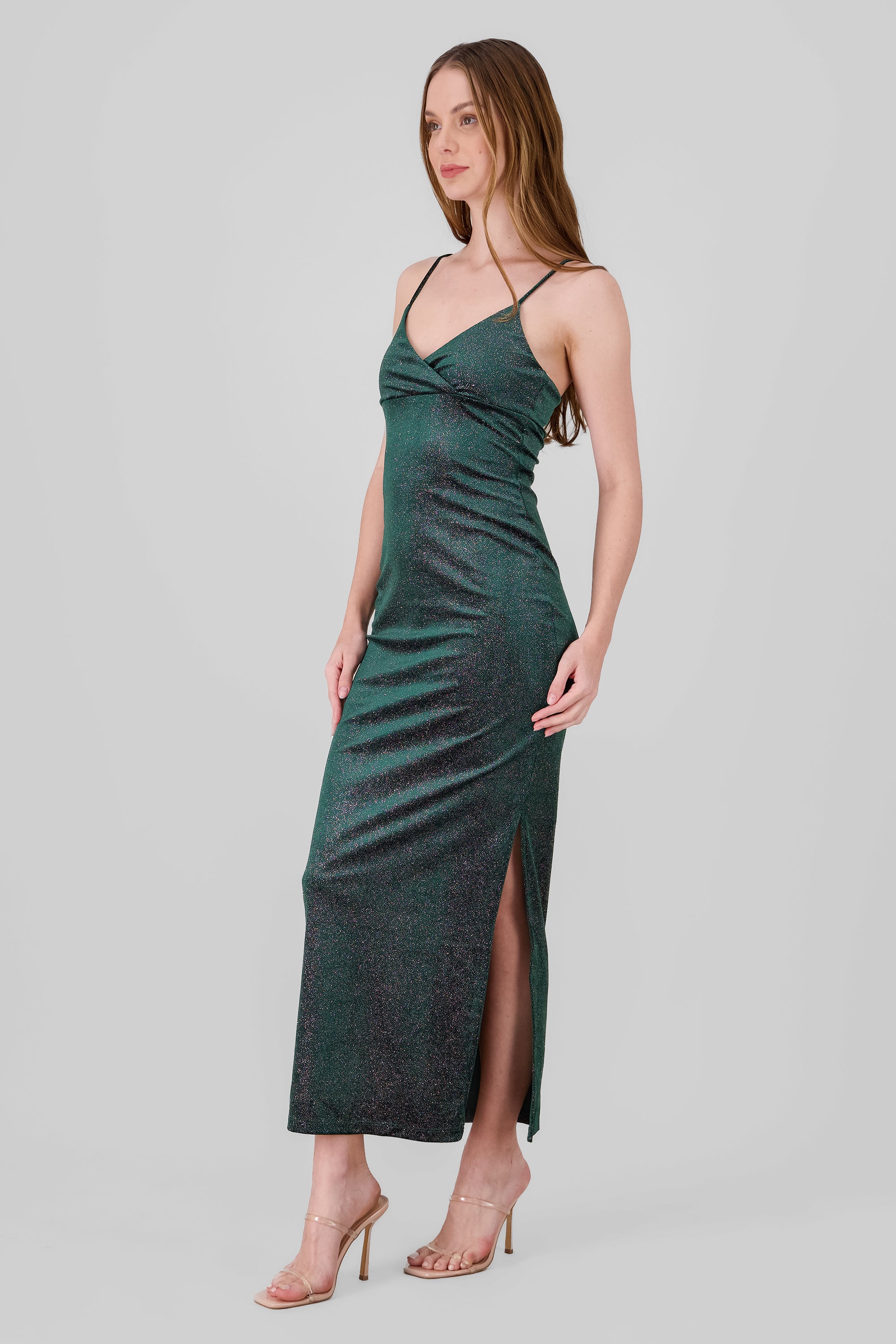 Vestido maxi velvet brillo VERDE CAZADOR