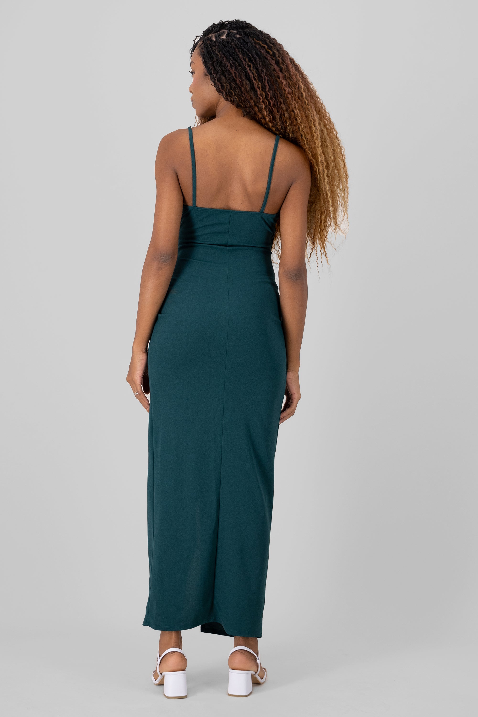 Vestido maxi drapeado VERDE CAZADOR