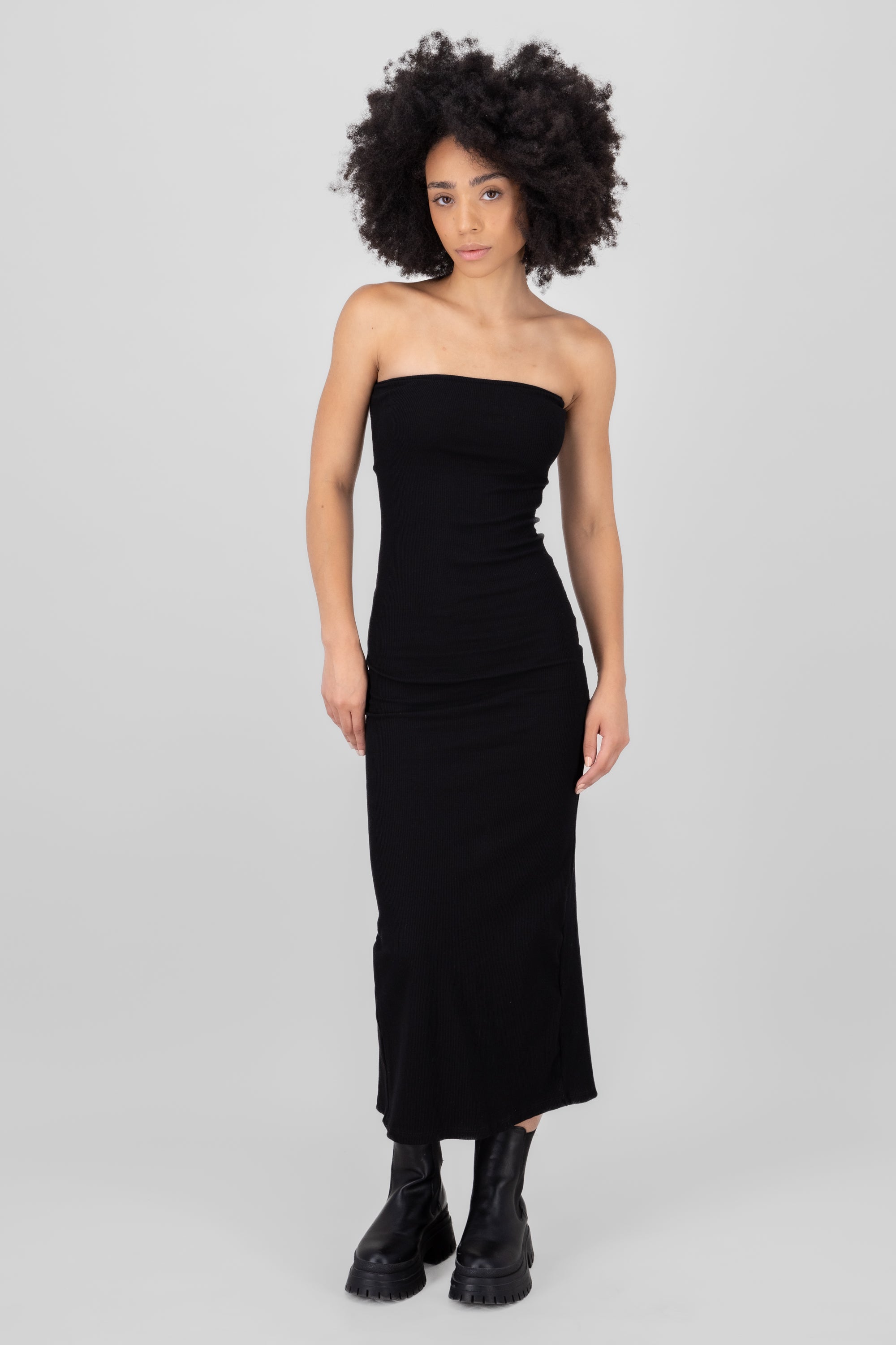 Vestido midi strapples rib NEGRO