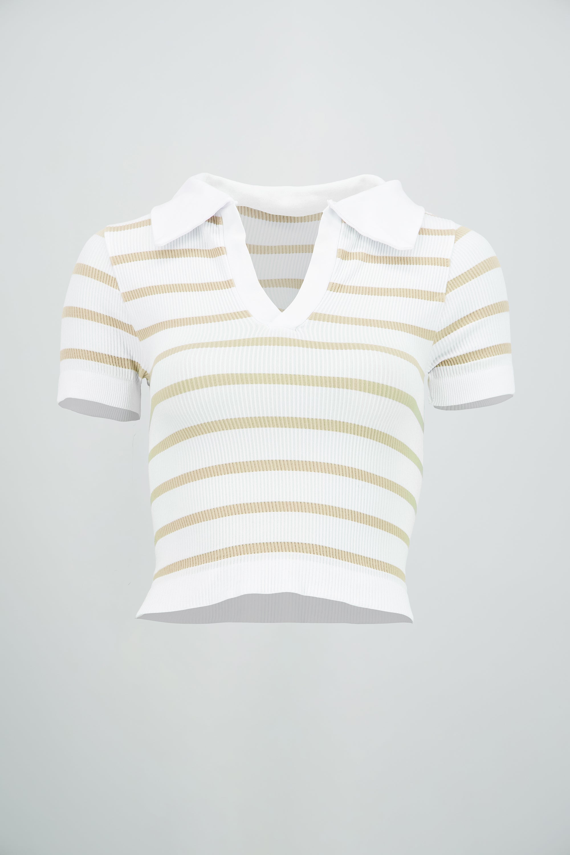 Top seamless rayas cuello polo CREMA