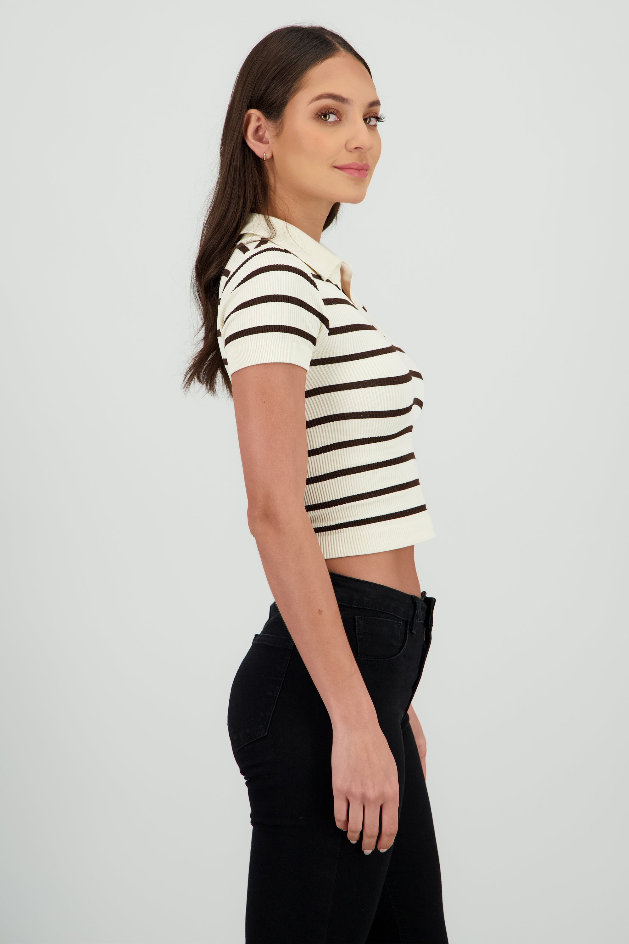 Top seamless rayas cuello polo CAFE COMBO