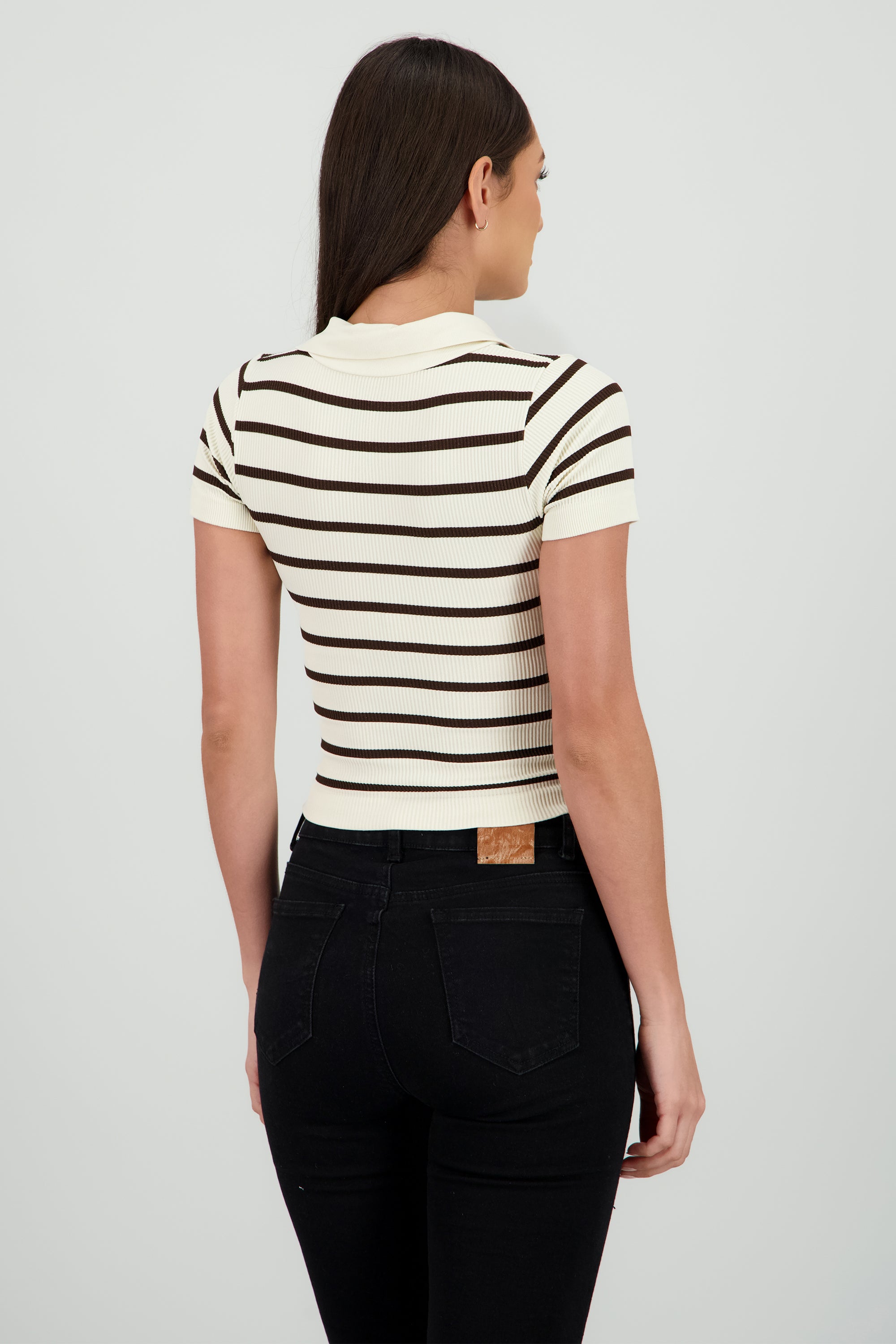 Top seamless rayas cuello polo CAFE COMBO