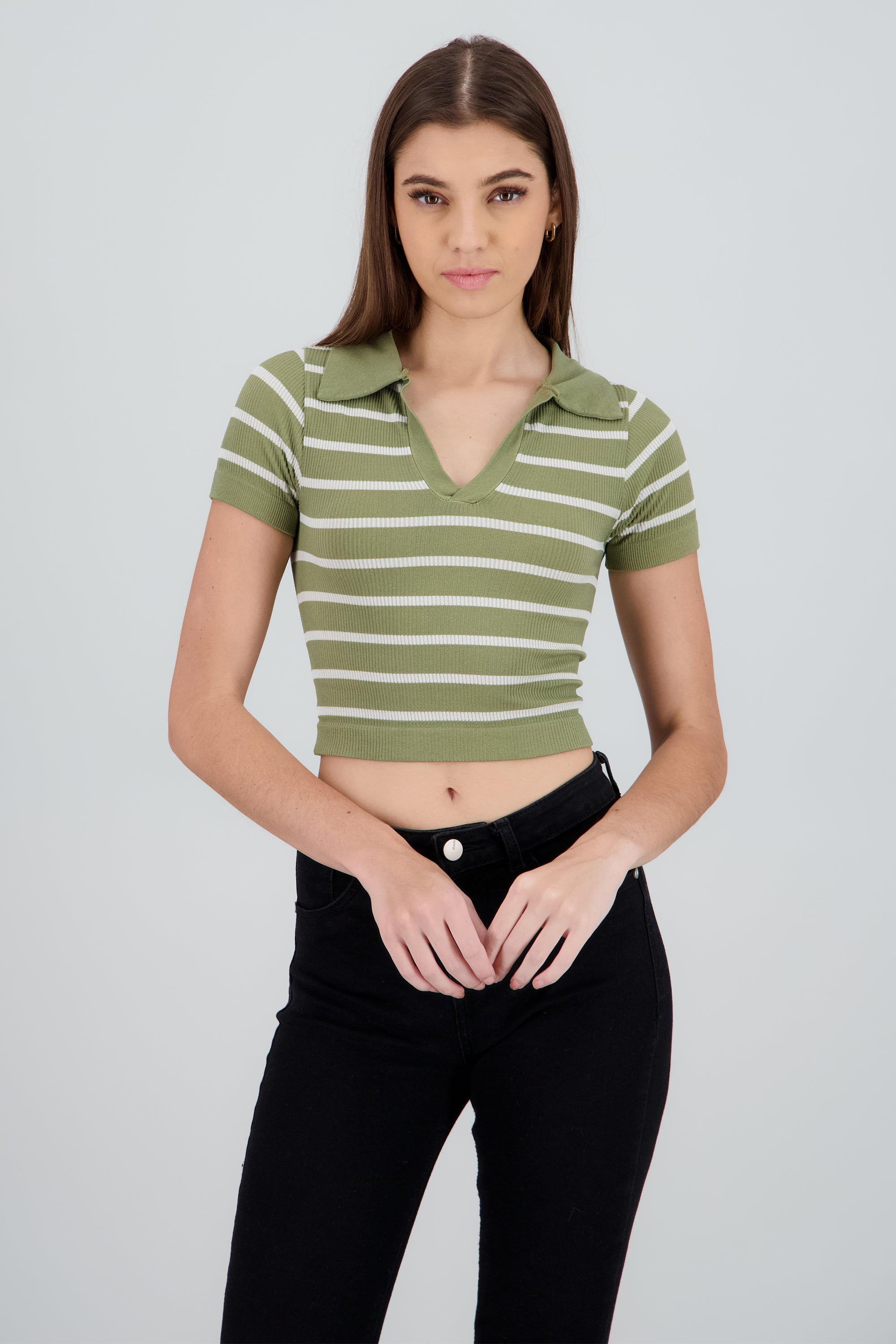 Top seamless rayas cuello polo OLIVO