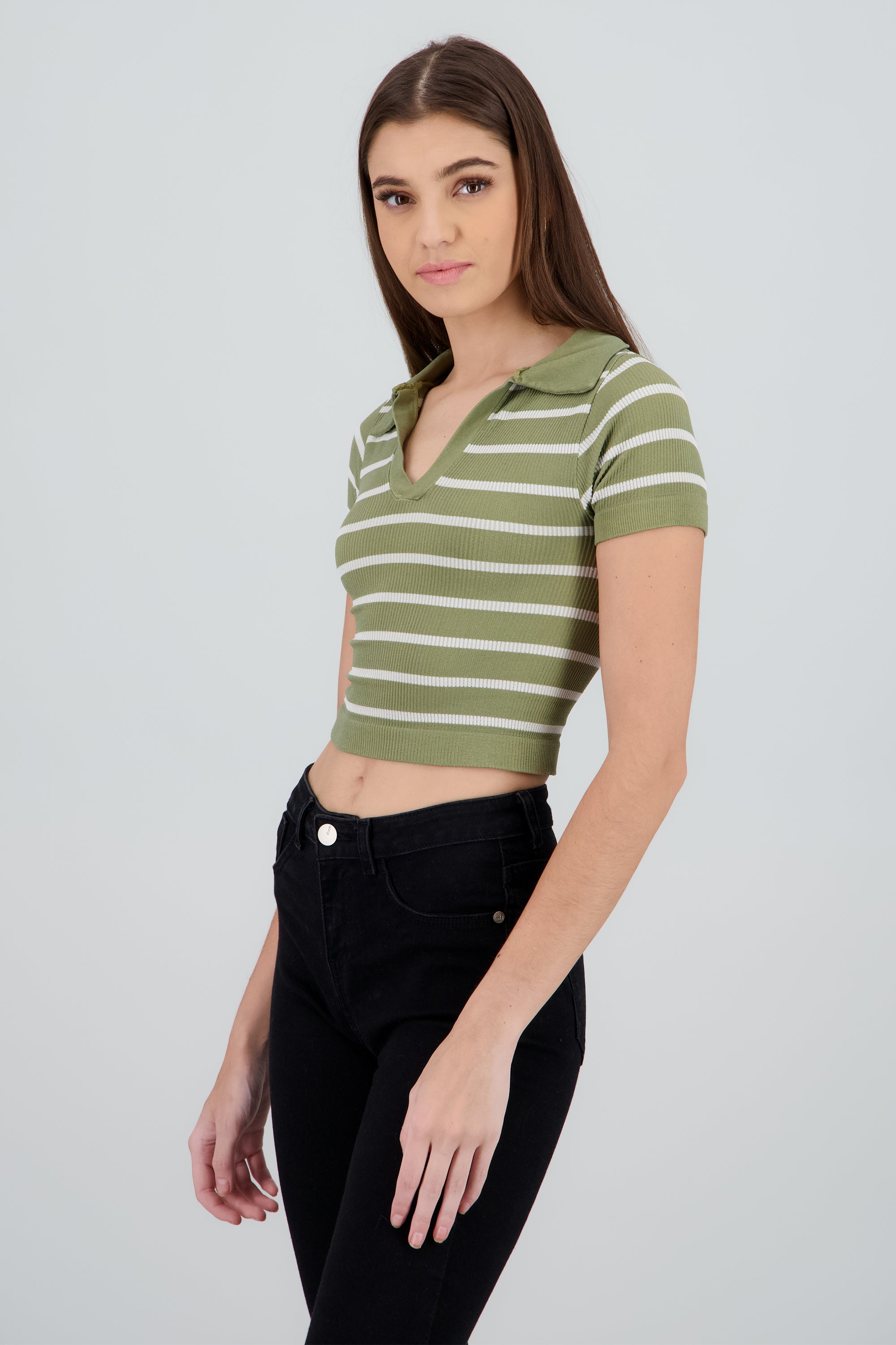Top seamless rayas cuello polo OLIVO