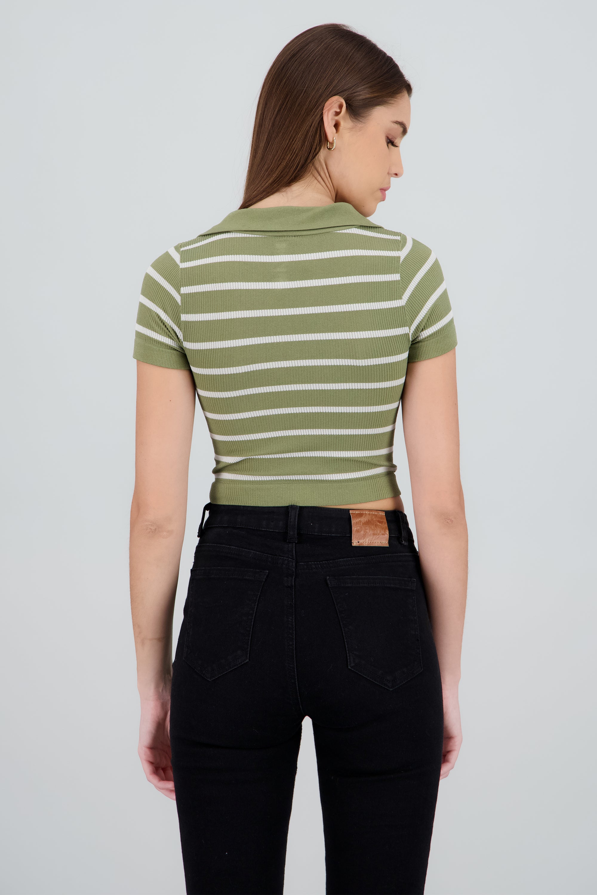 Top seamless rayas cuello polo OLIVO