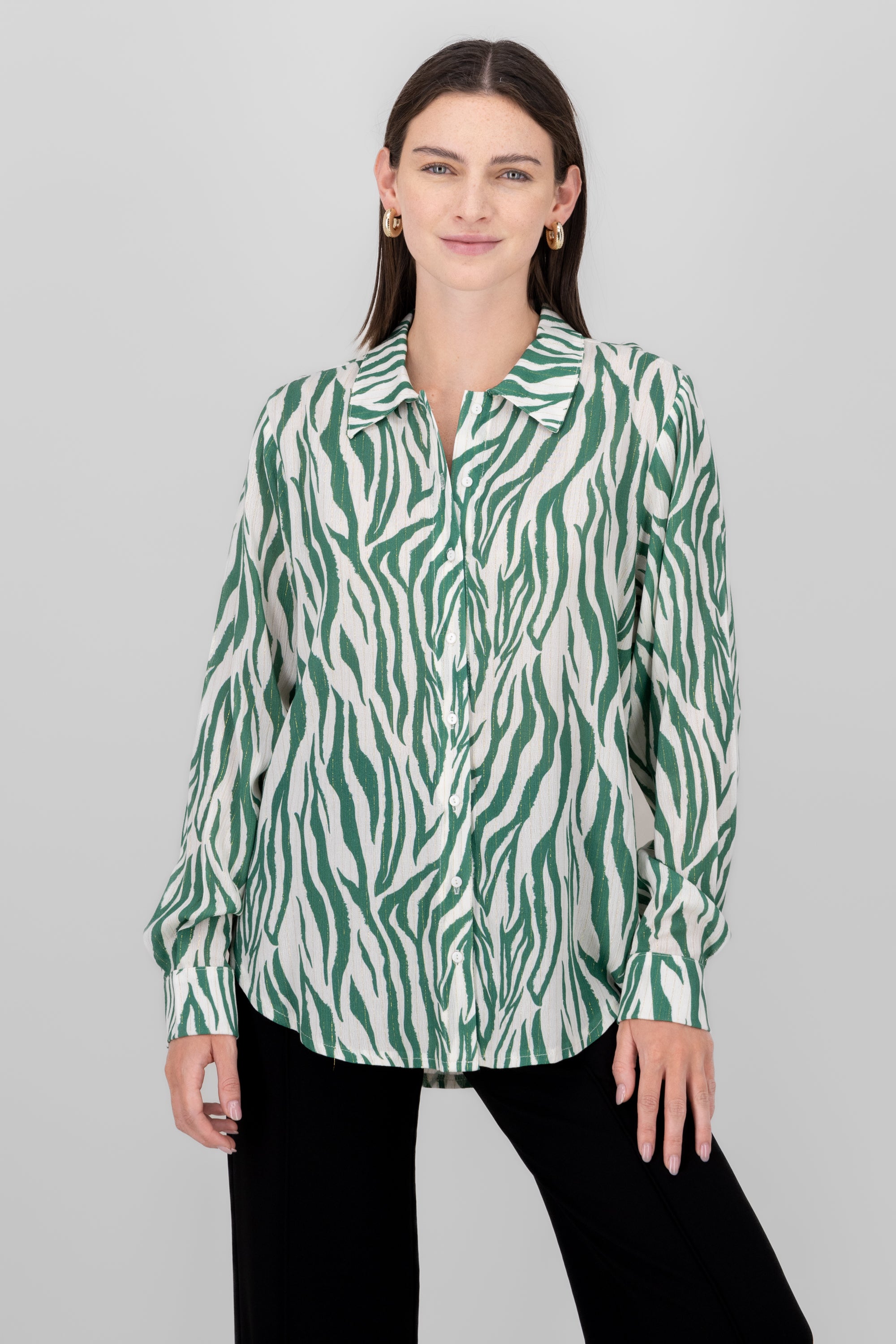 Camisa oversize fluida animal print VERDE COMBO