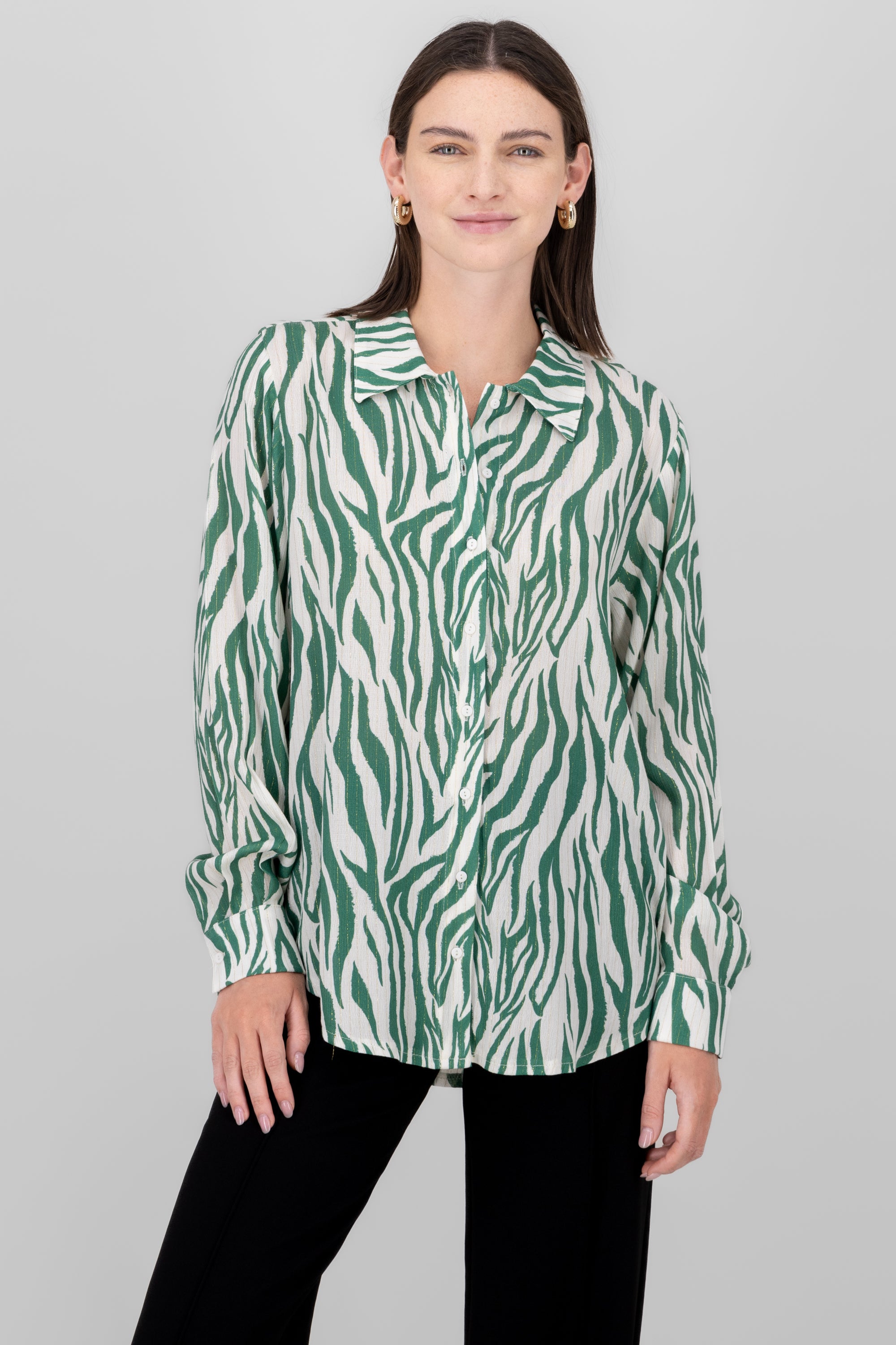 Camisa oversize fluida animal print VERDE COMBO