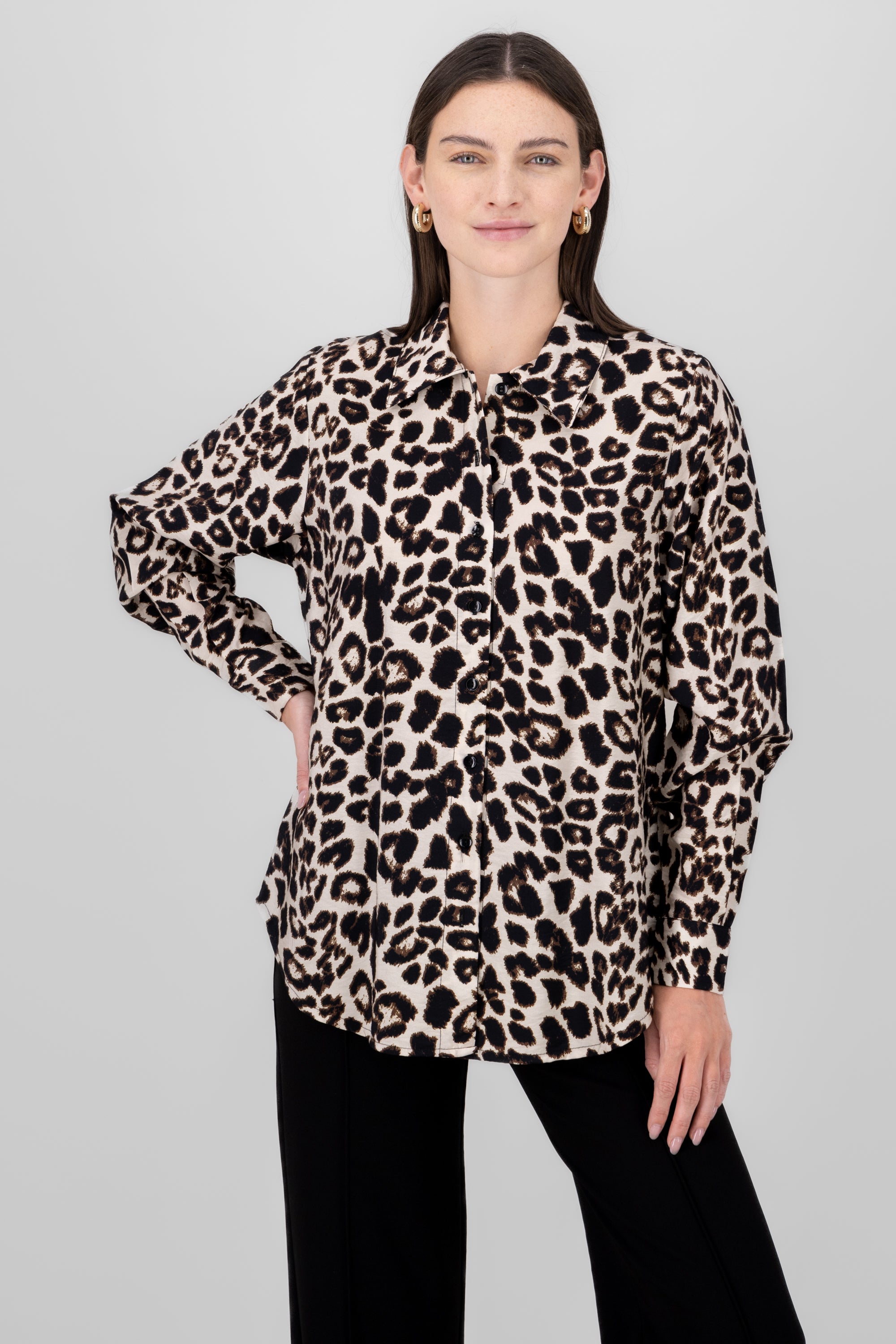 Camisa oversize animal print CAFE COMBO