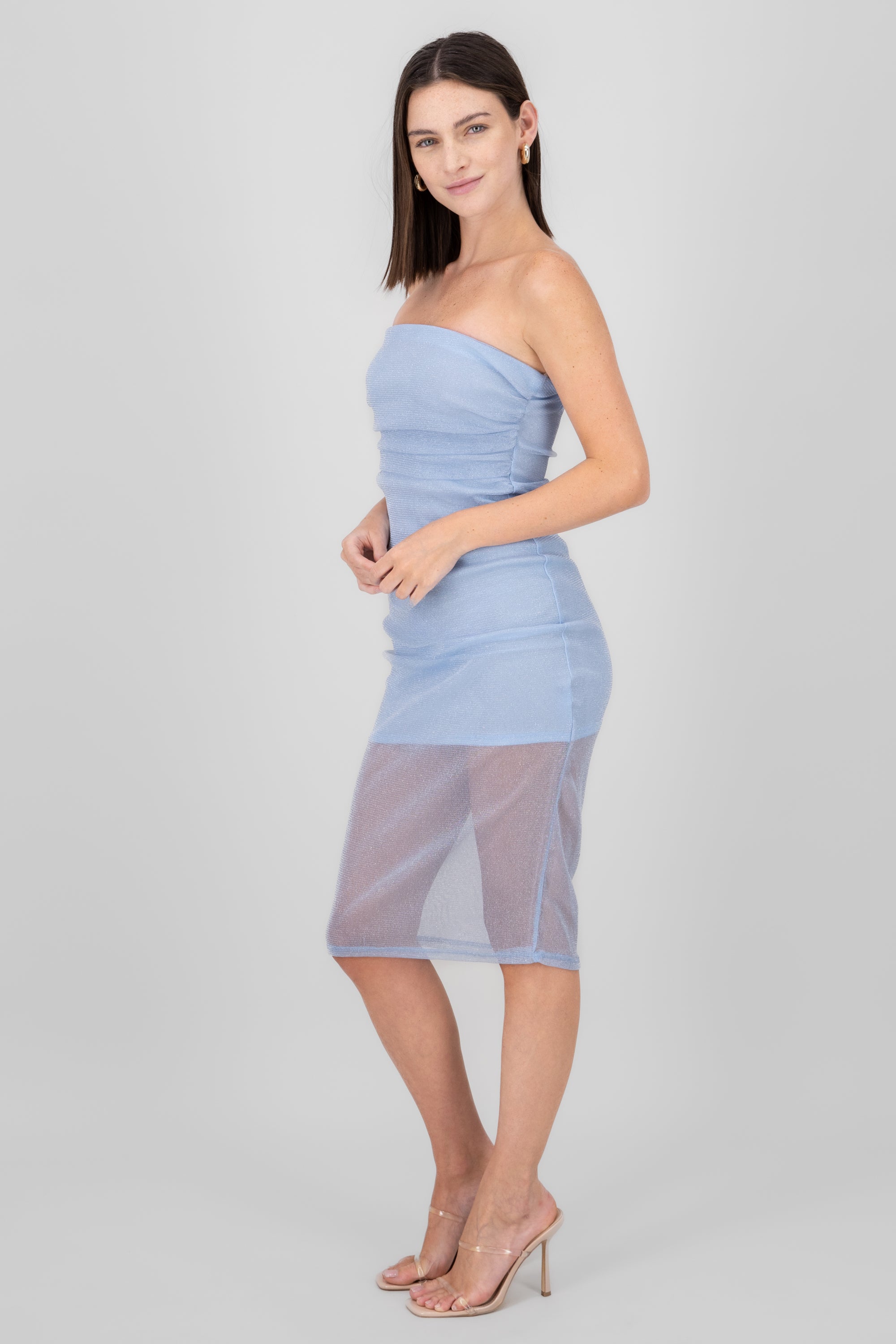 Vestido midi brillos AZUL CIELO