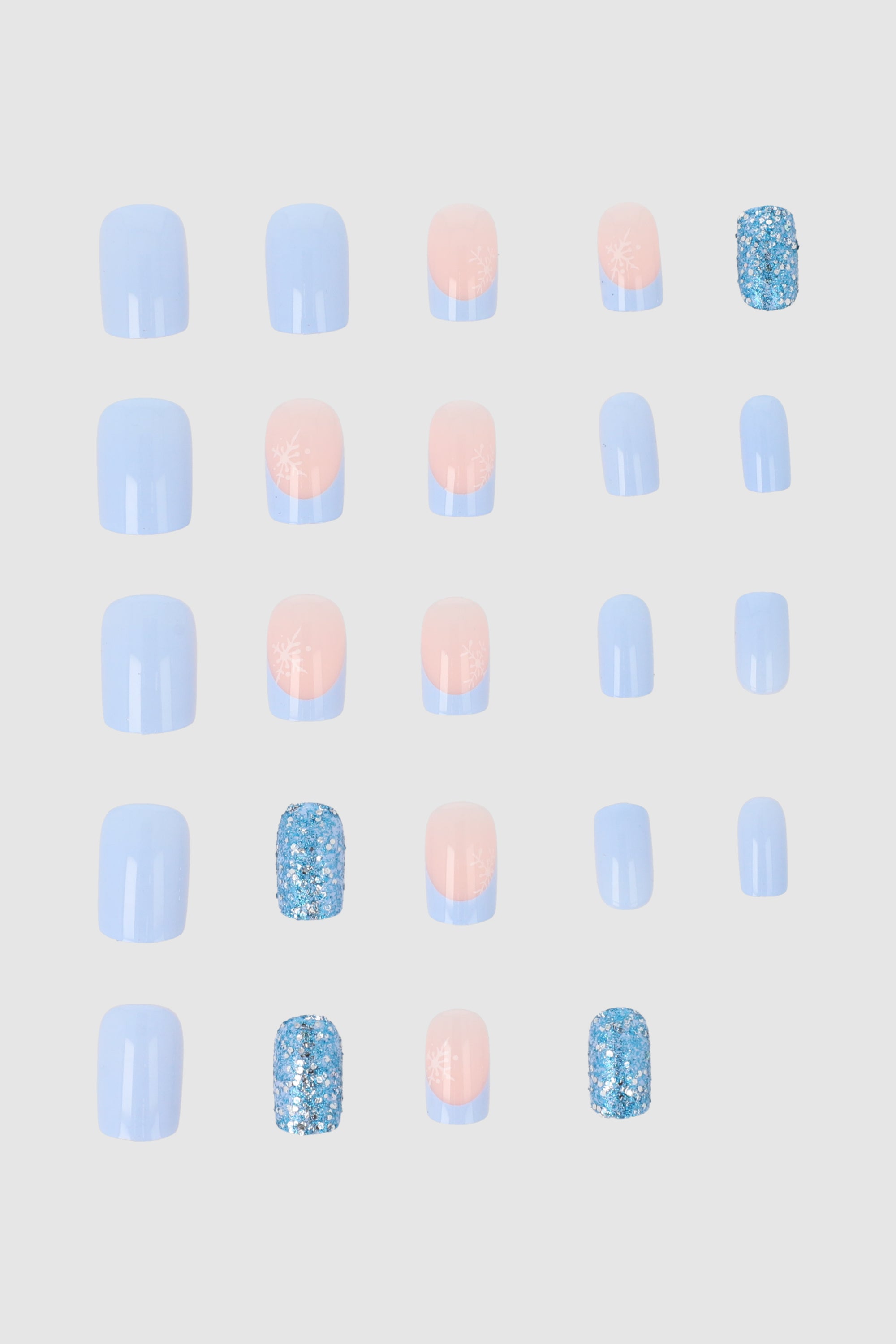 Set 24 uñas copo de nieve AZUL