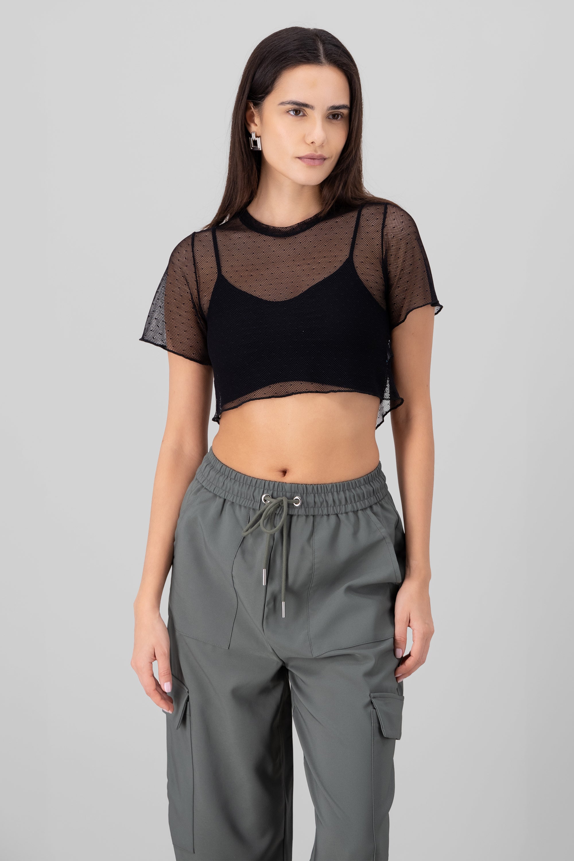 Top corto mesh polkas NEGRO