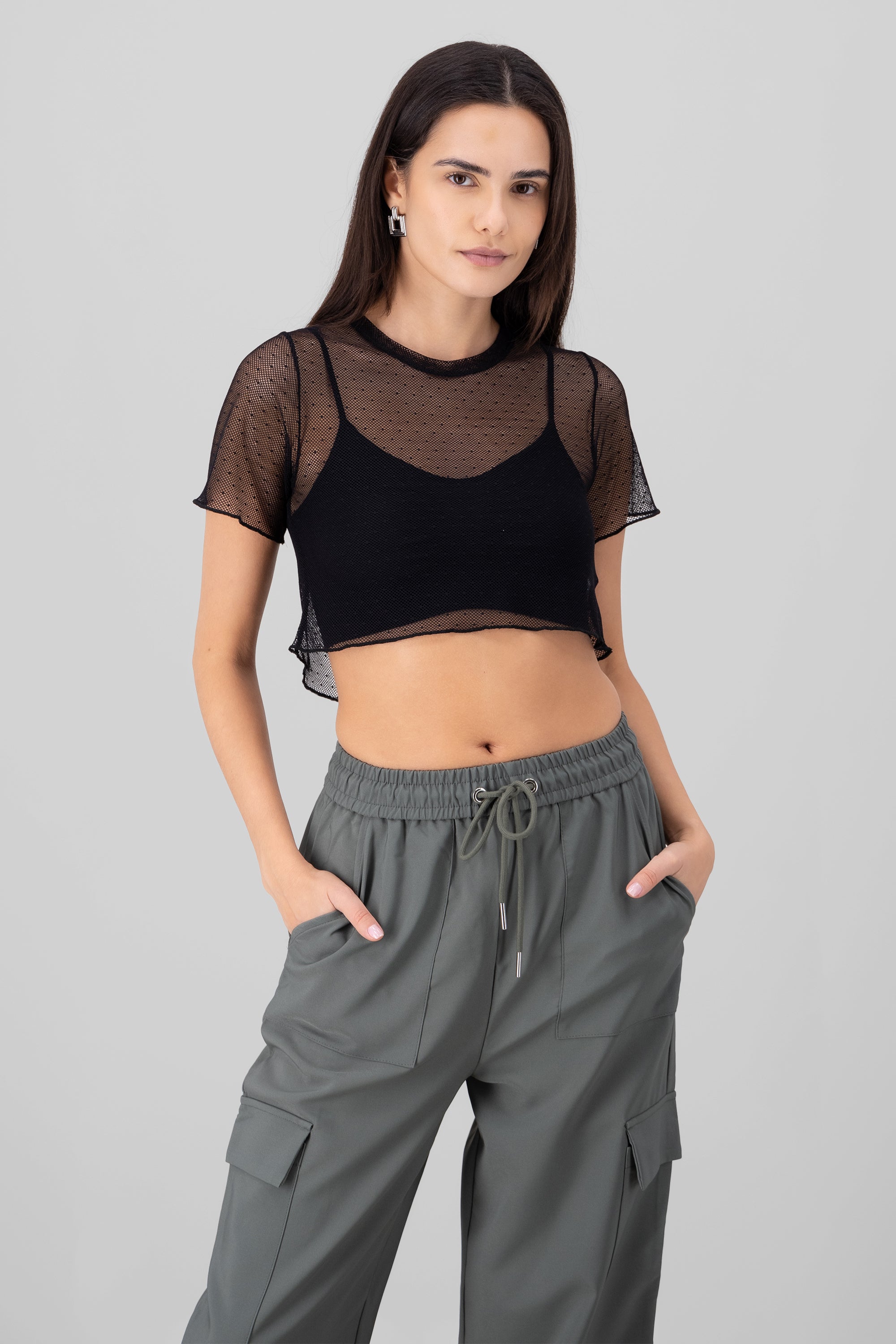 Top corto mesh polkas NEGRO