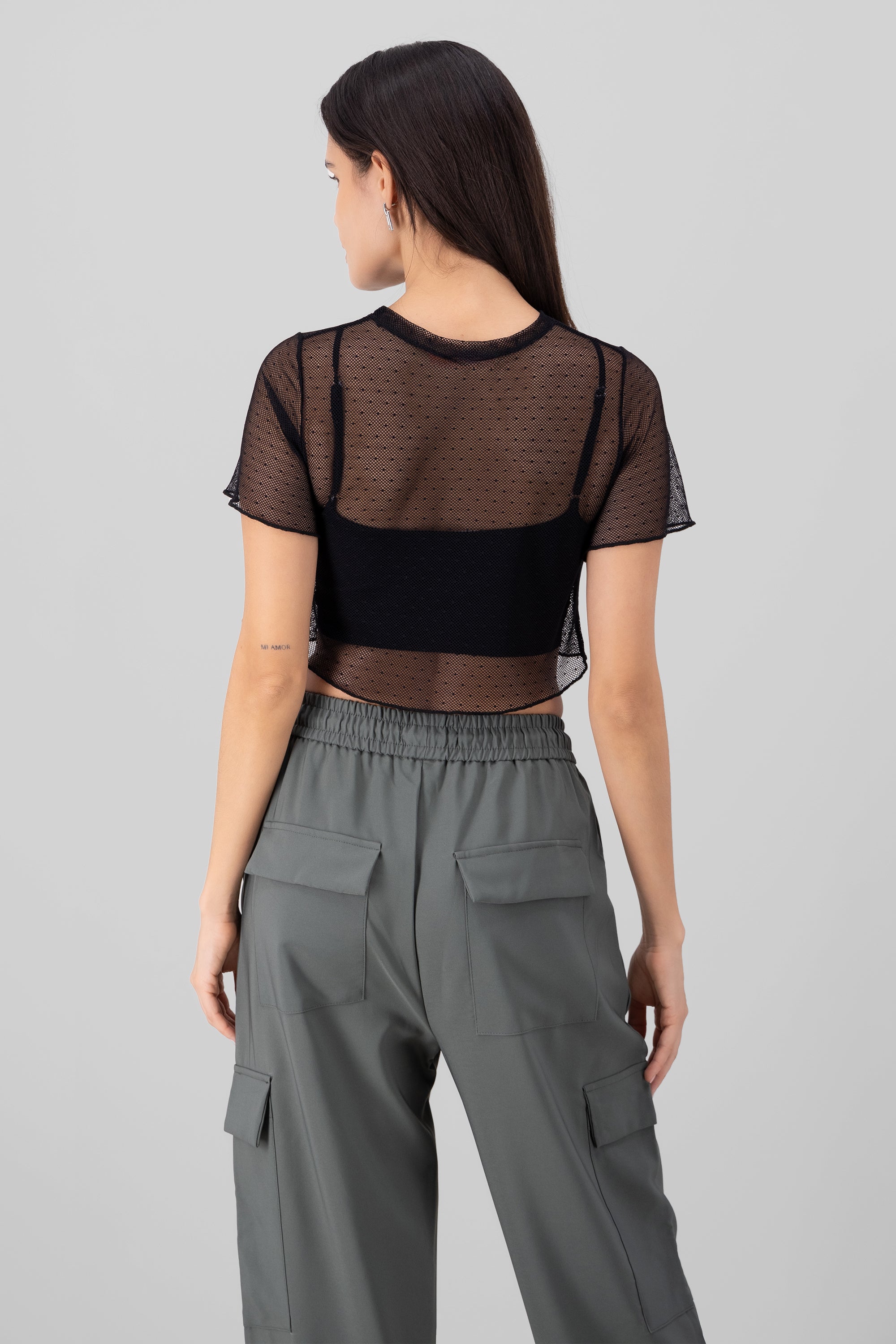 Top corto mesh polkas NEGRO