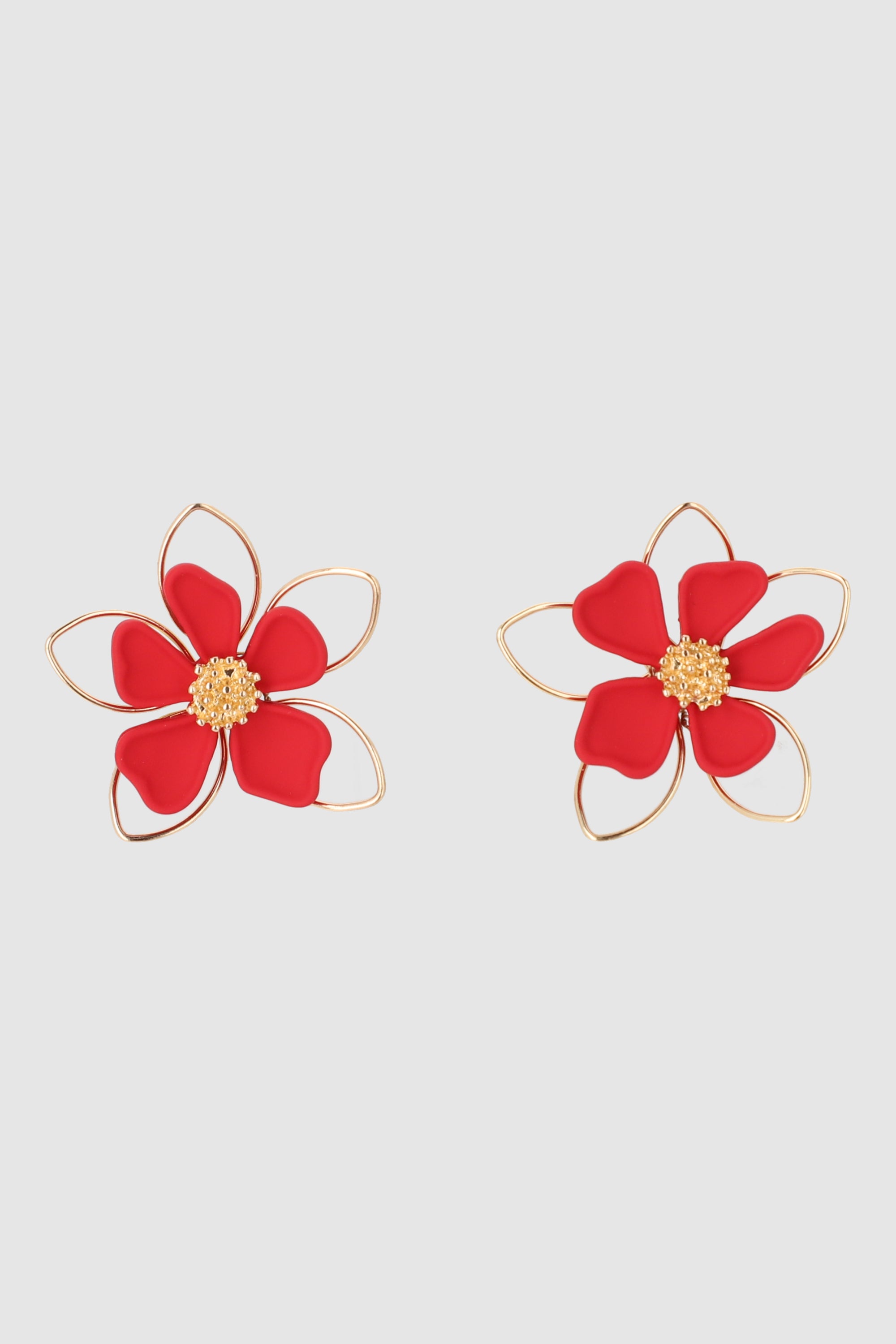 ARETES DOBLE FLOR COLOR ROJO