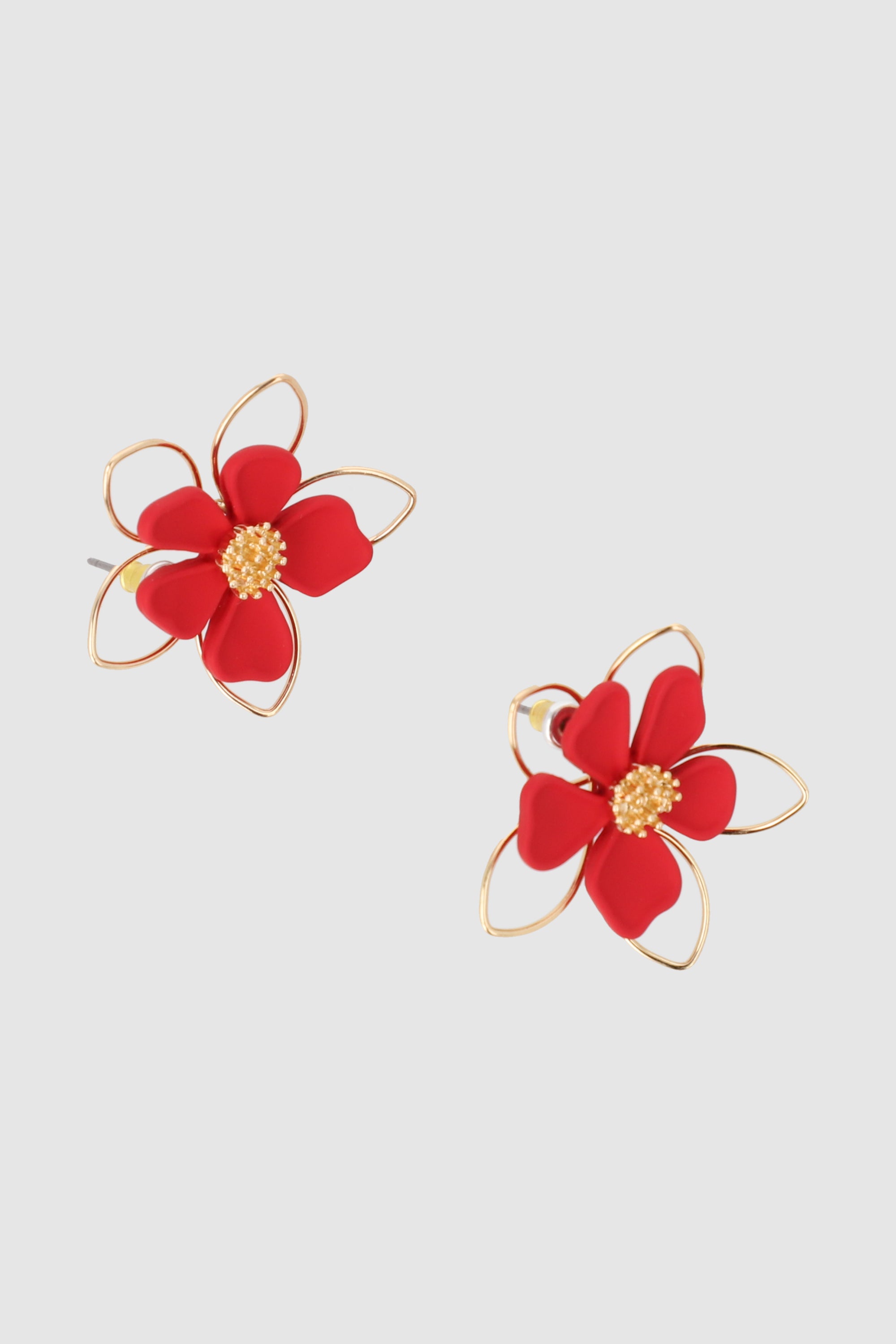 ARETES DOBLE FLOR COLOR ROJO