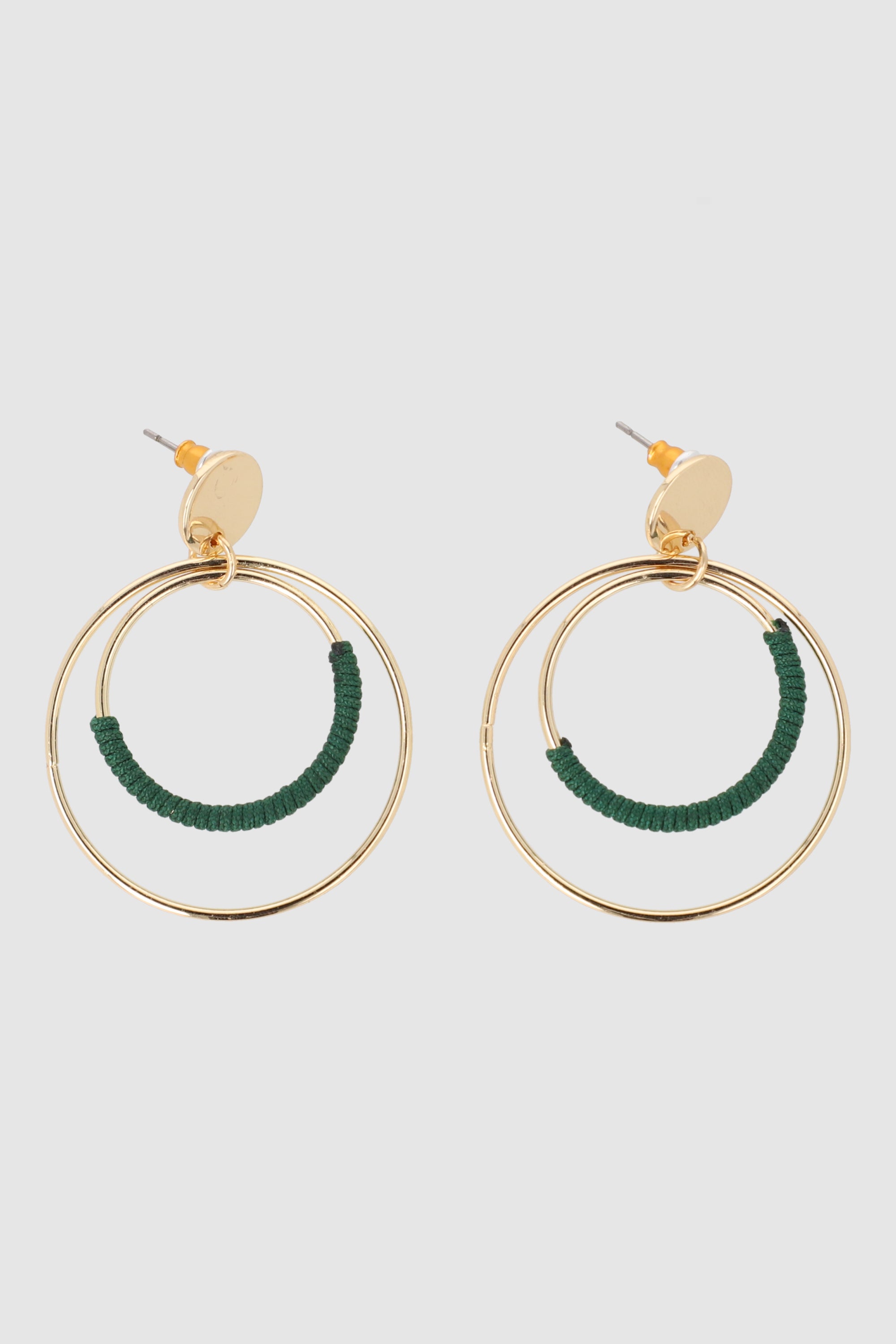 ARETES DOBLE CIRCULO HILO VERDE