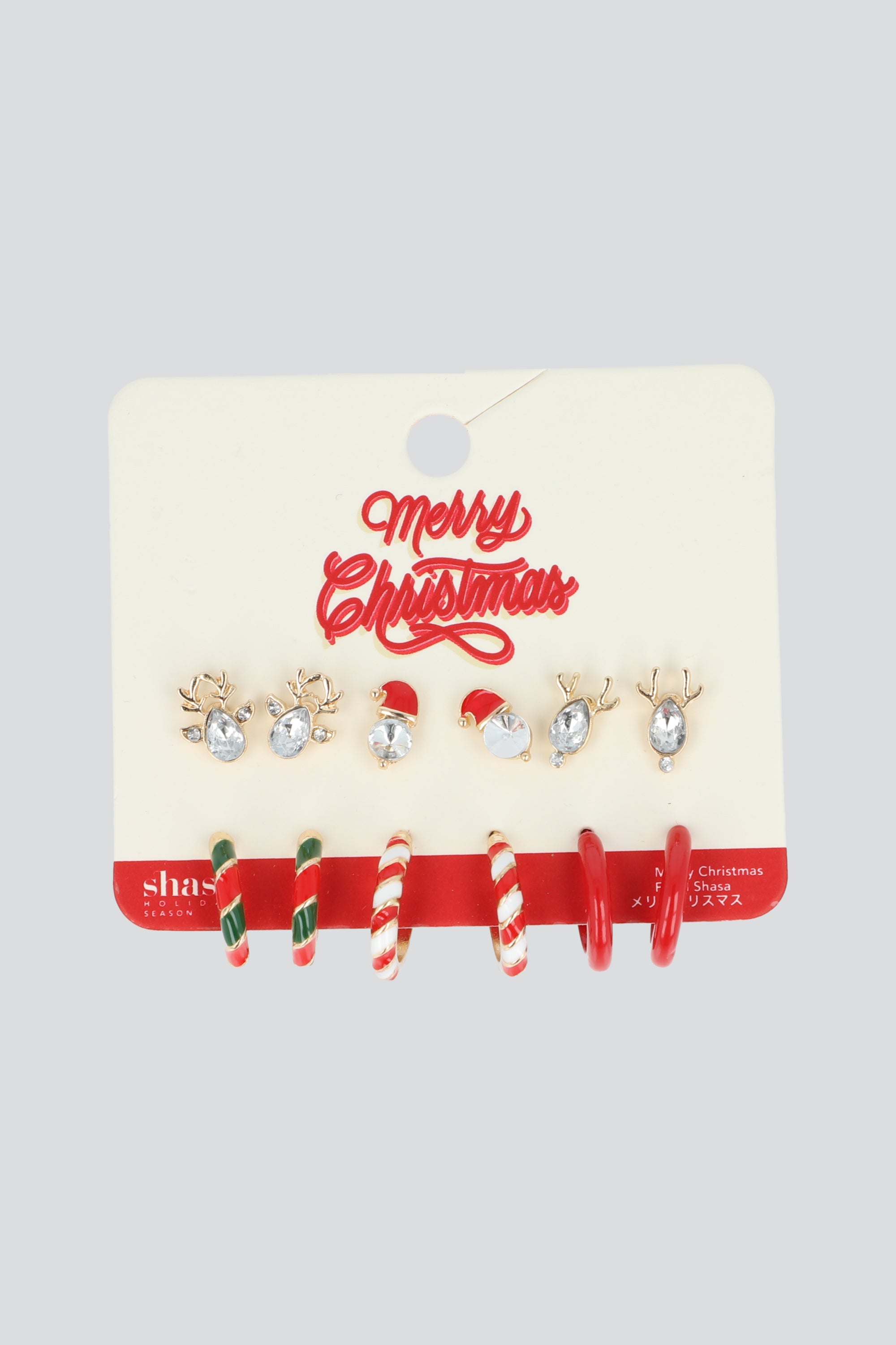 6 PR ARETES ARRACADAS NAVIDAD ROJO COMBO