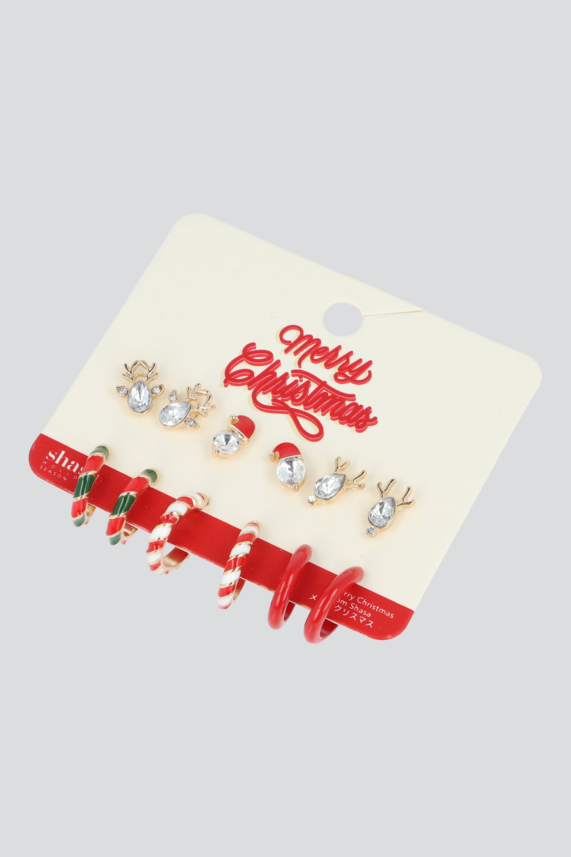6 PR ARETES ARRACADAS NAVIDAD ROJO COMBO