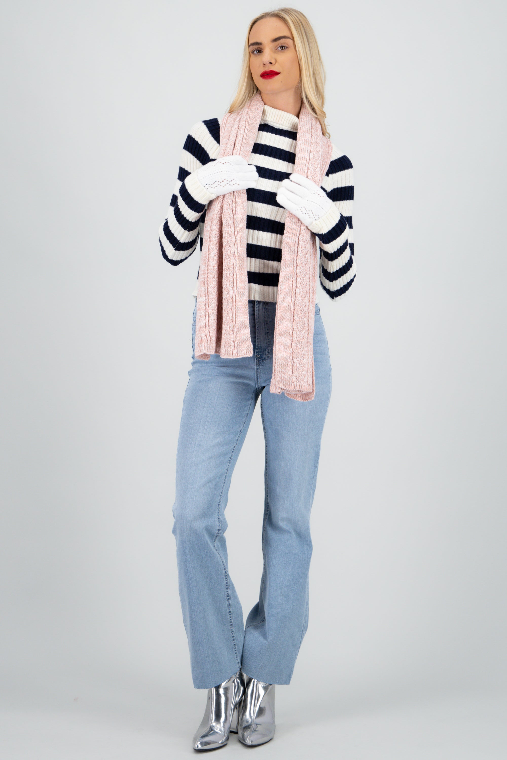 Bufanda tejida trenzas PALO DE ROSA