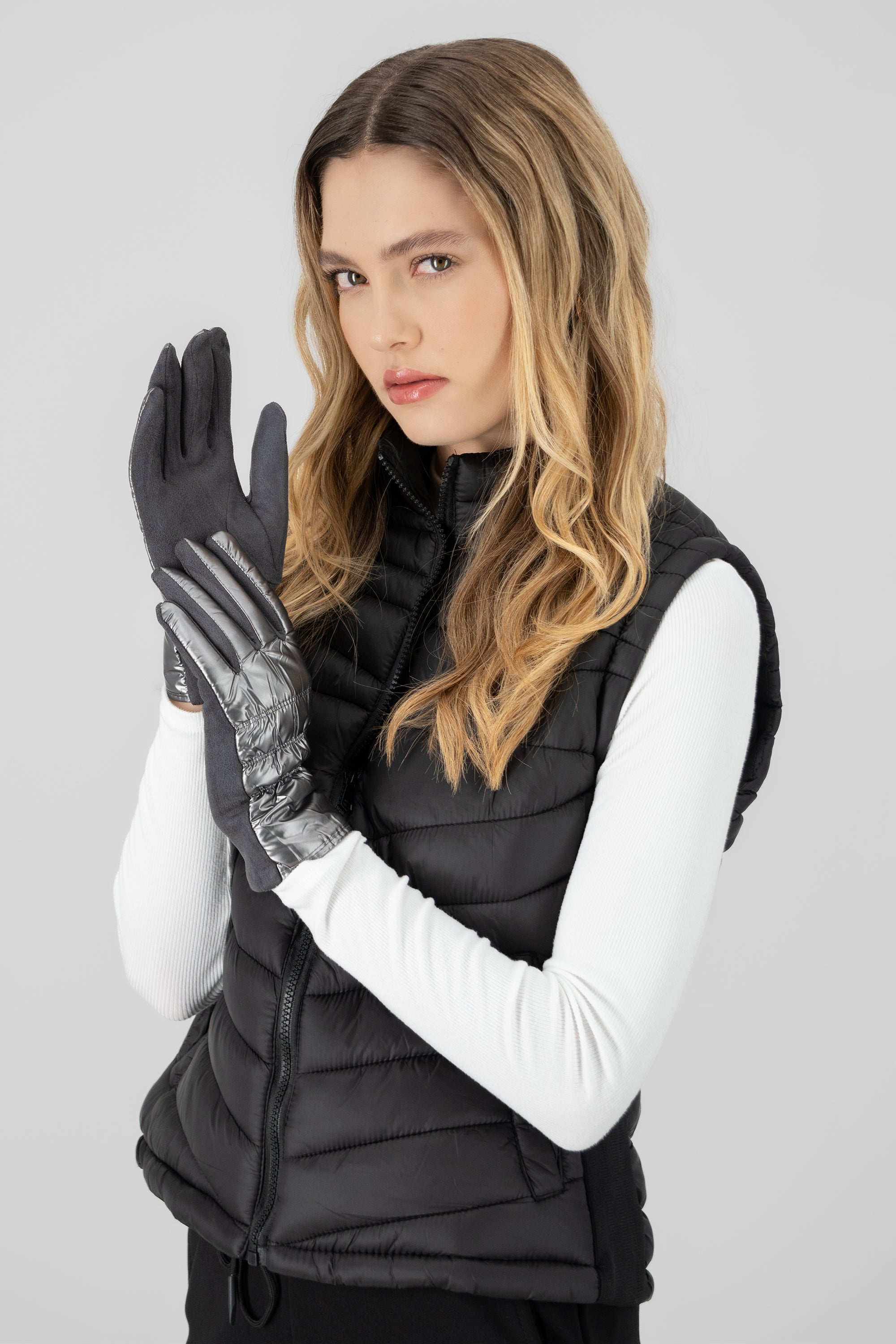 Guantes efecto capitonado PLATA