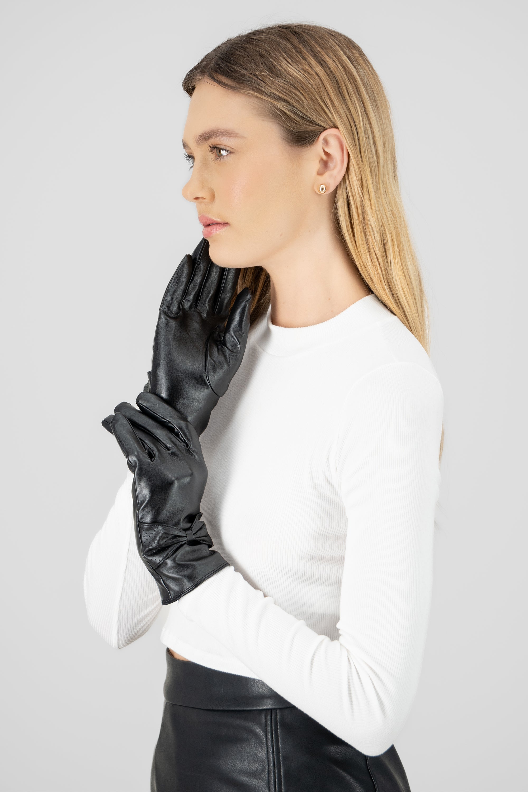 Guantes PU moño NEGRO