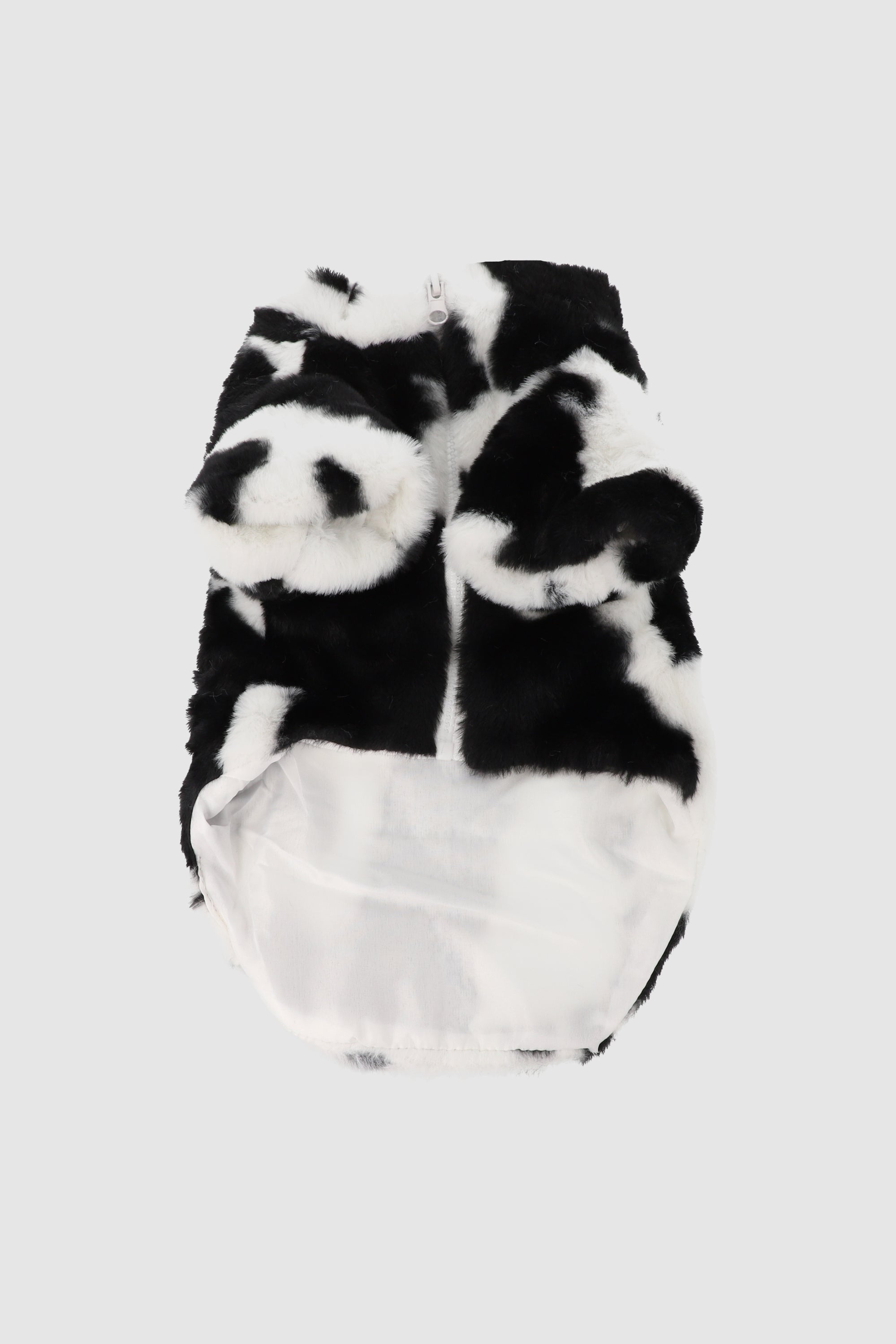 Chamarra fluffy print vaca para mascota NEGRO