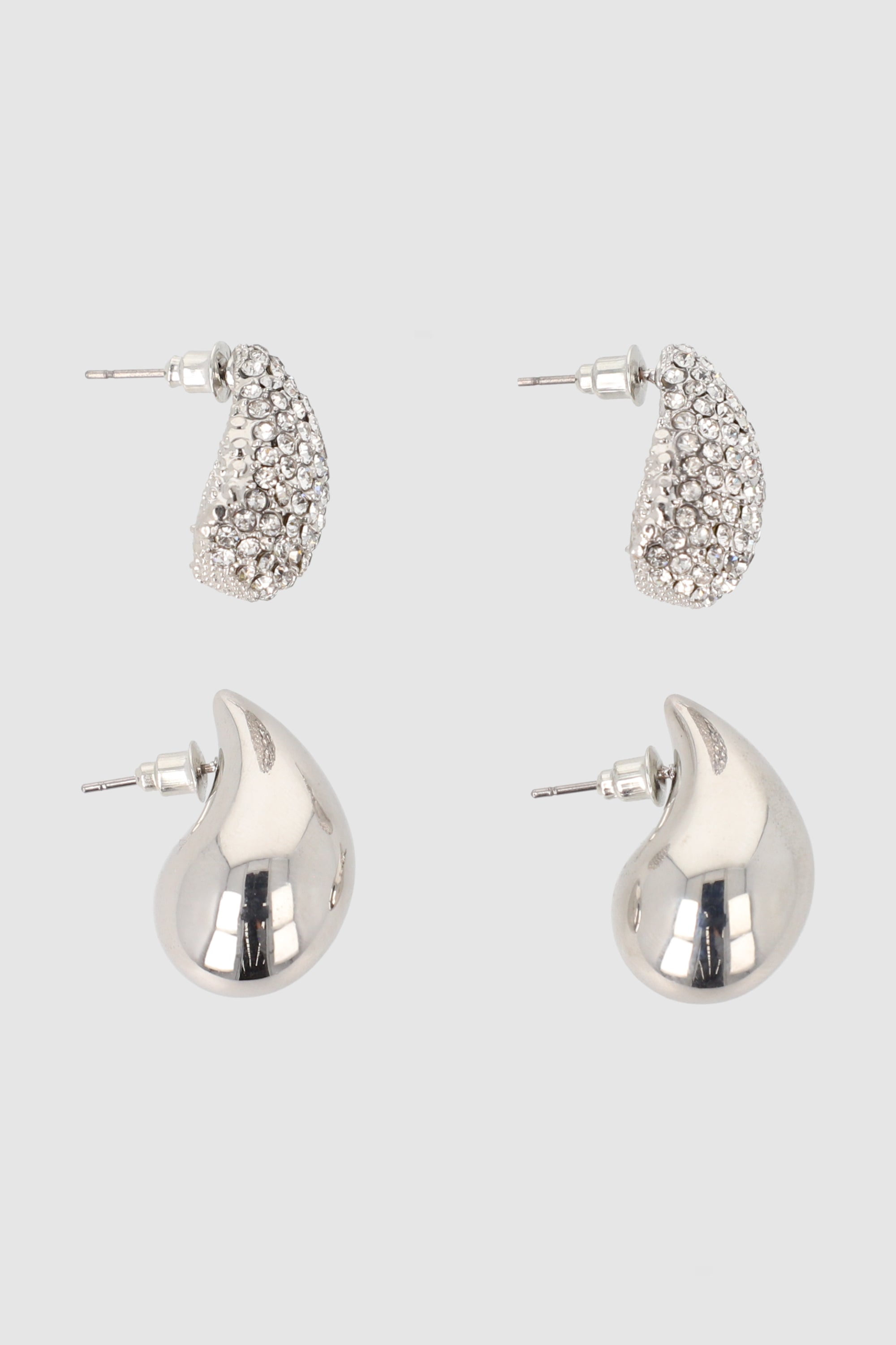 Set 2 pares aretes gota brillos PLATA