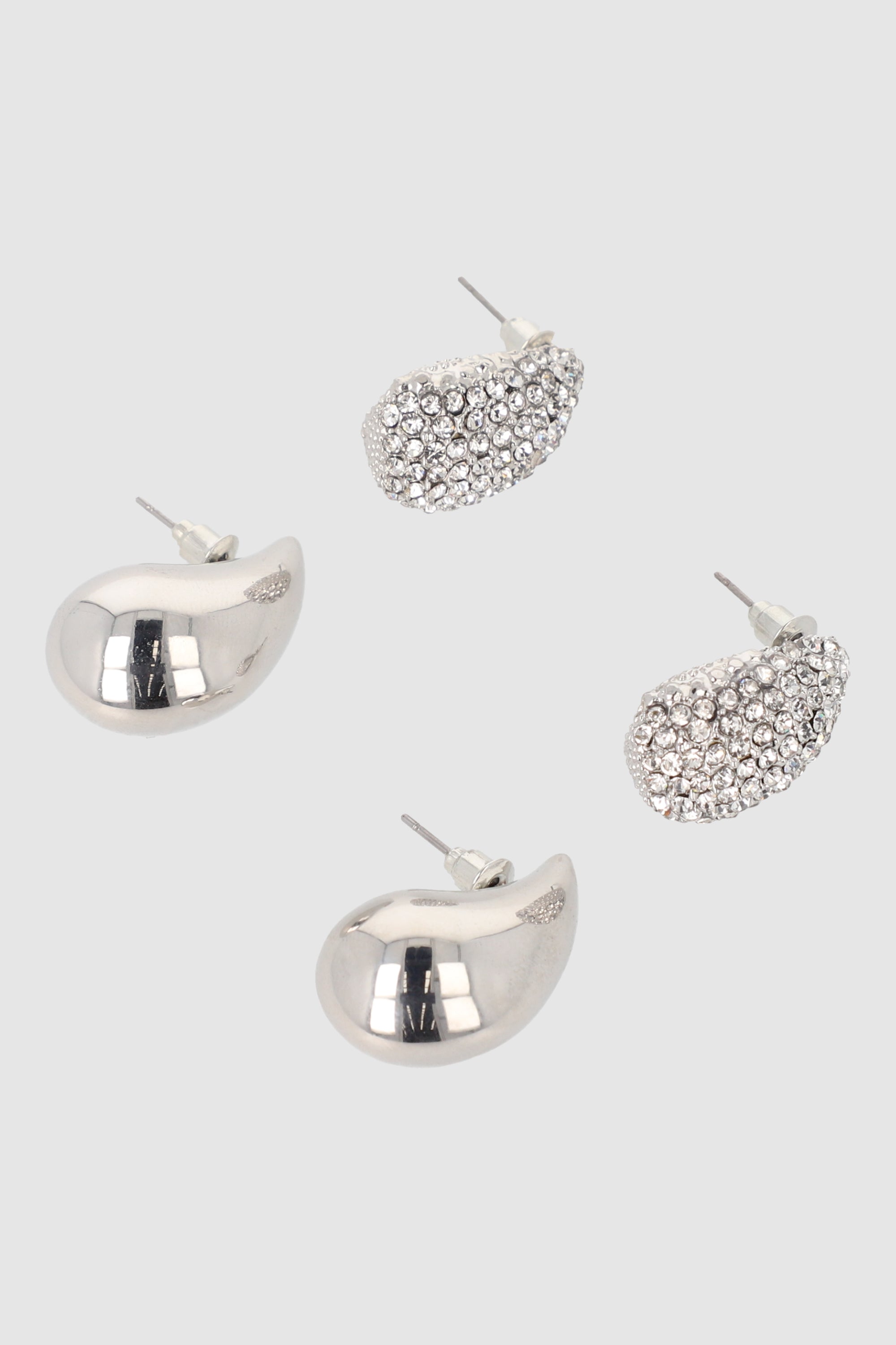 Set 2 pares aretes gota brillos PLATA