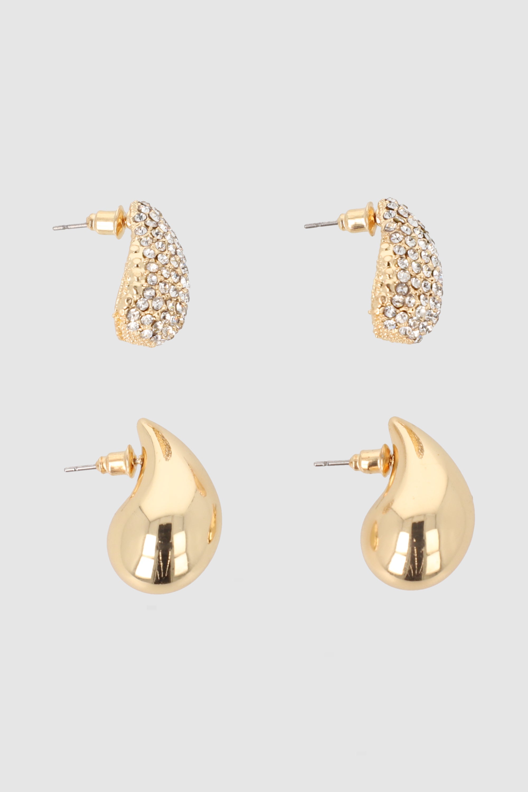 Set 2 pares aretes gota brillos ORO