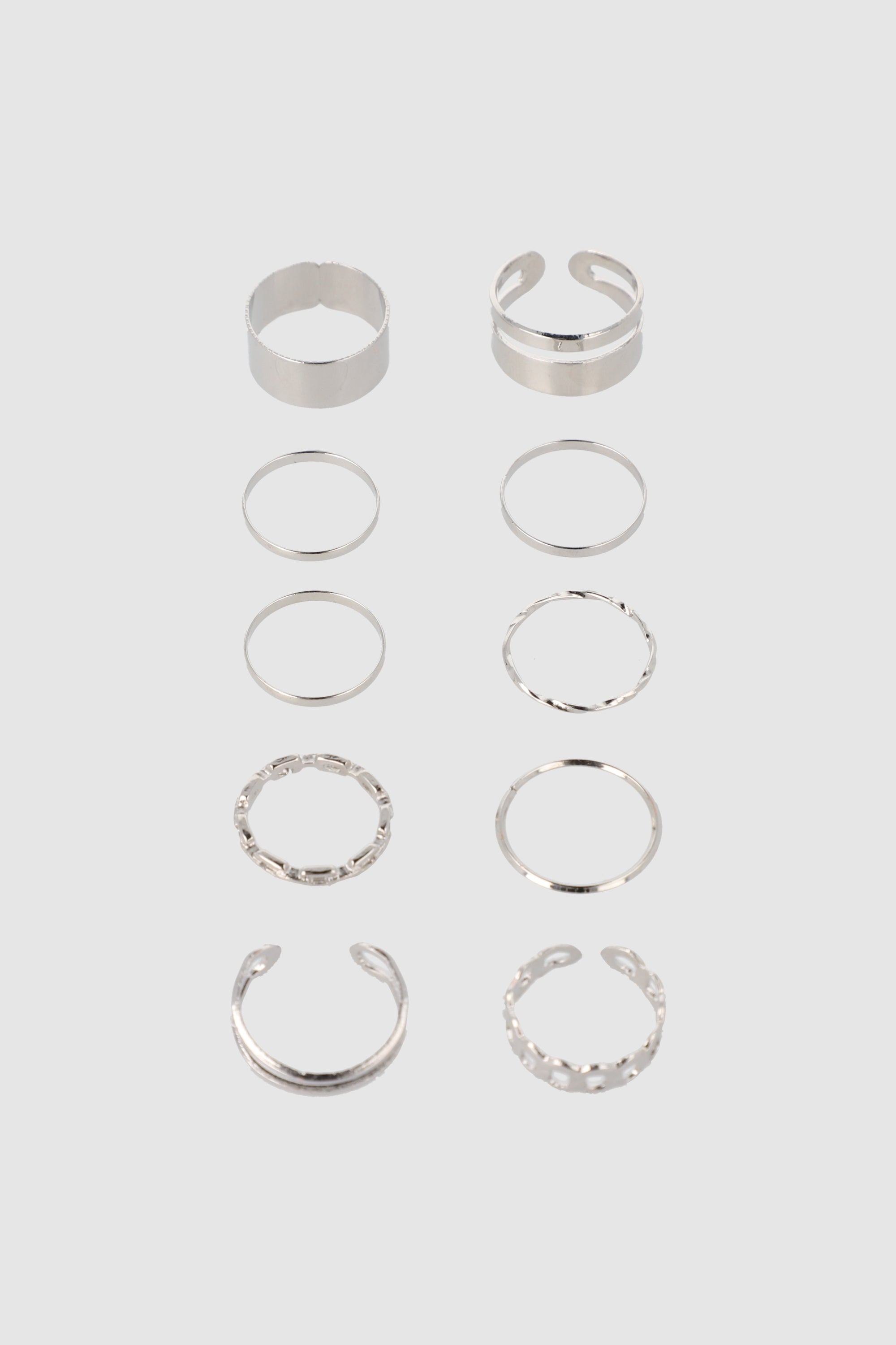 SET 10 ANILLOS METAL PLATA