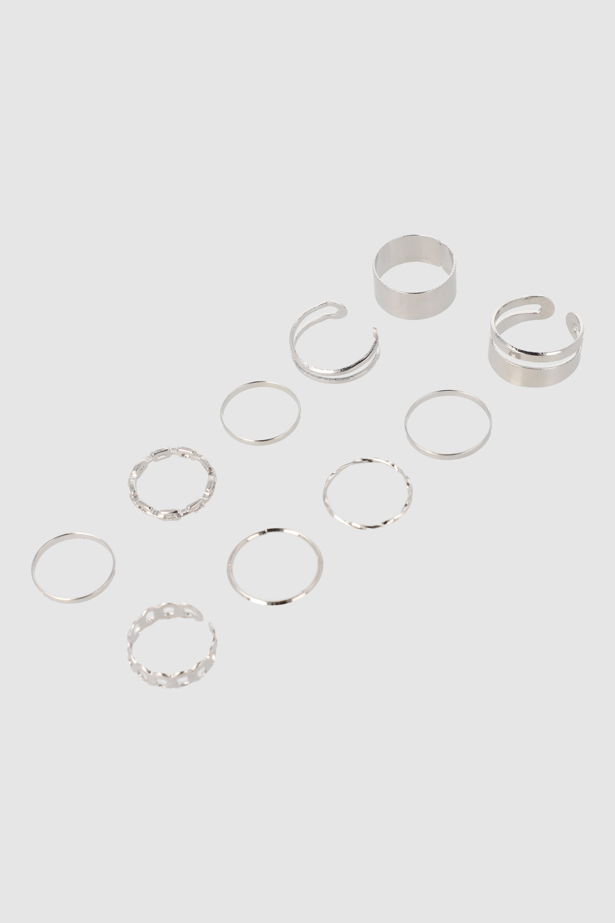 SET 10 ANILLOS METAL PLATA