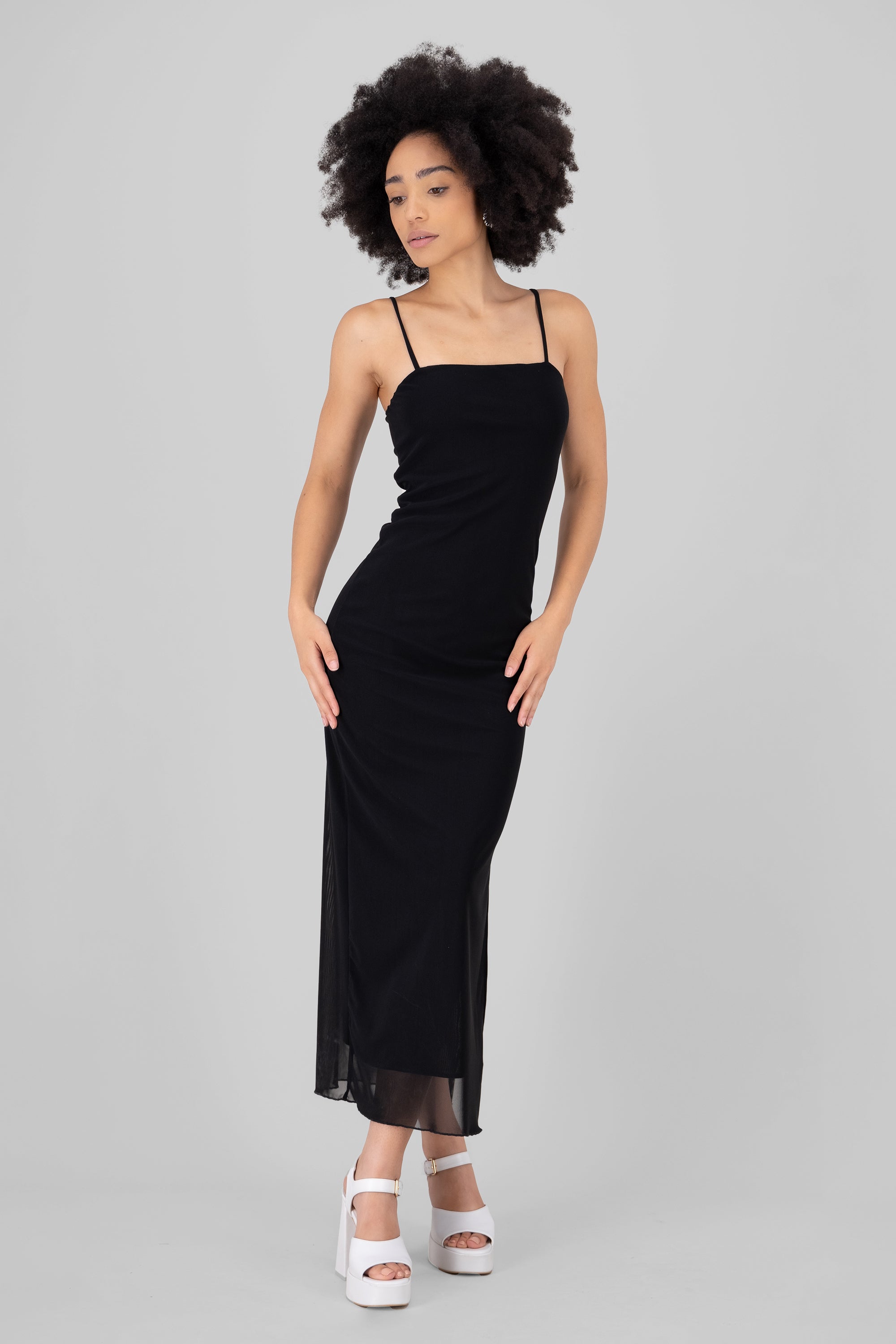 Vestido maxi mesh tirantes NEGRO