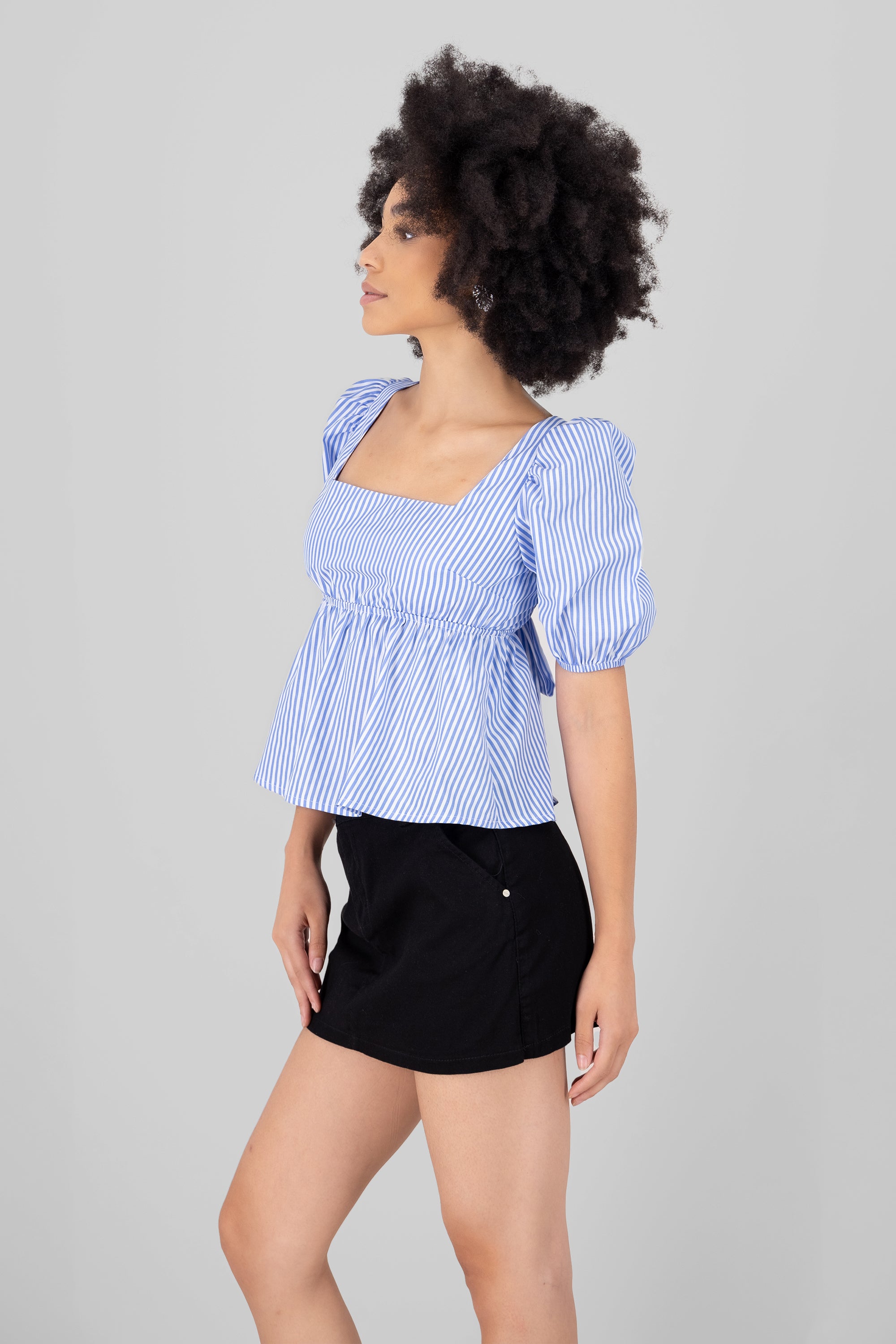 Blusa manga abullonada crop AZUL COMBO