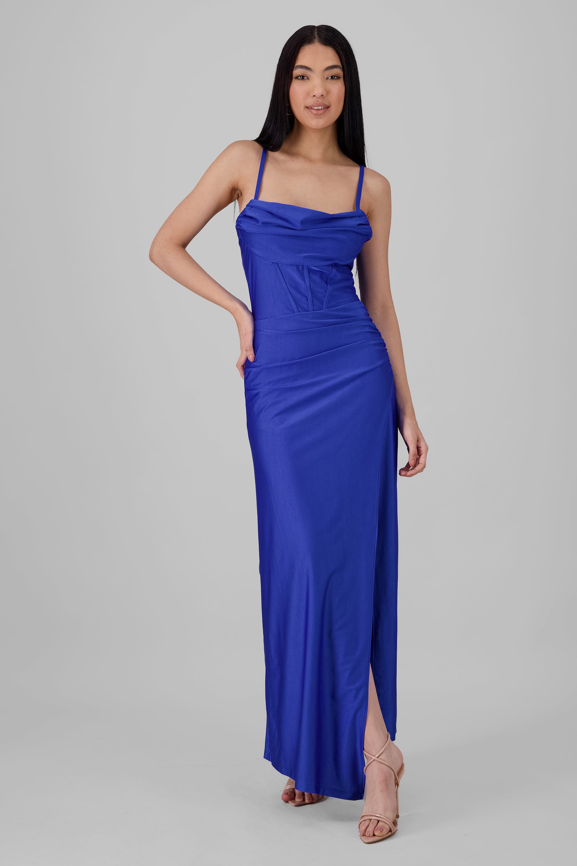 Vestido maxi tirantes drapeado
