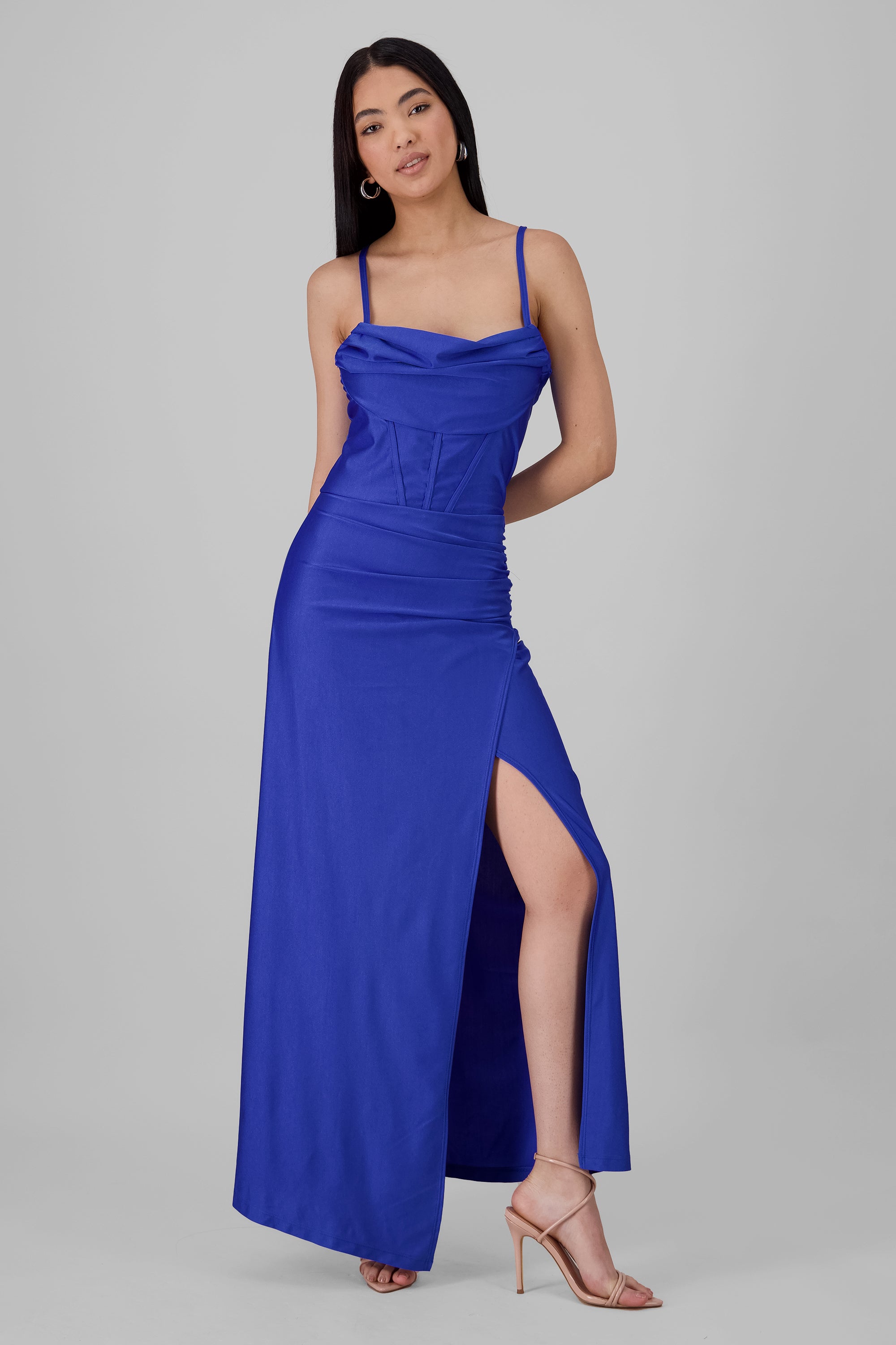 Vestido maxi tirantes drapeado AZUL REY