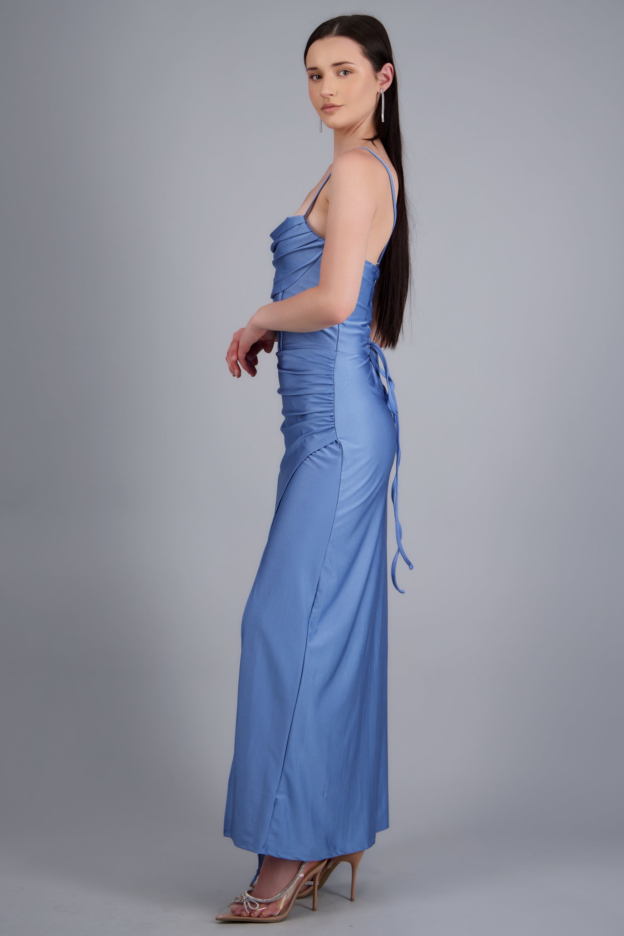Vestido maxi tirantes drapeado AZUL PASTEL