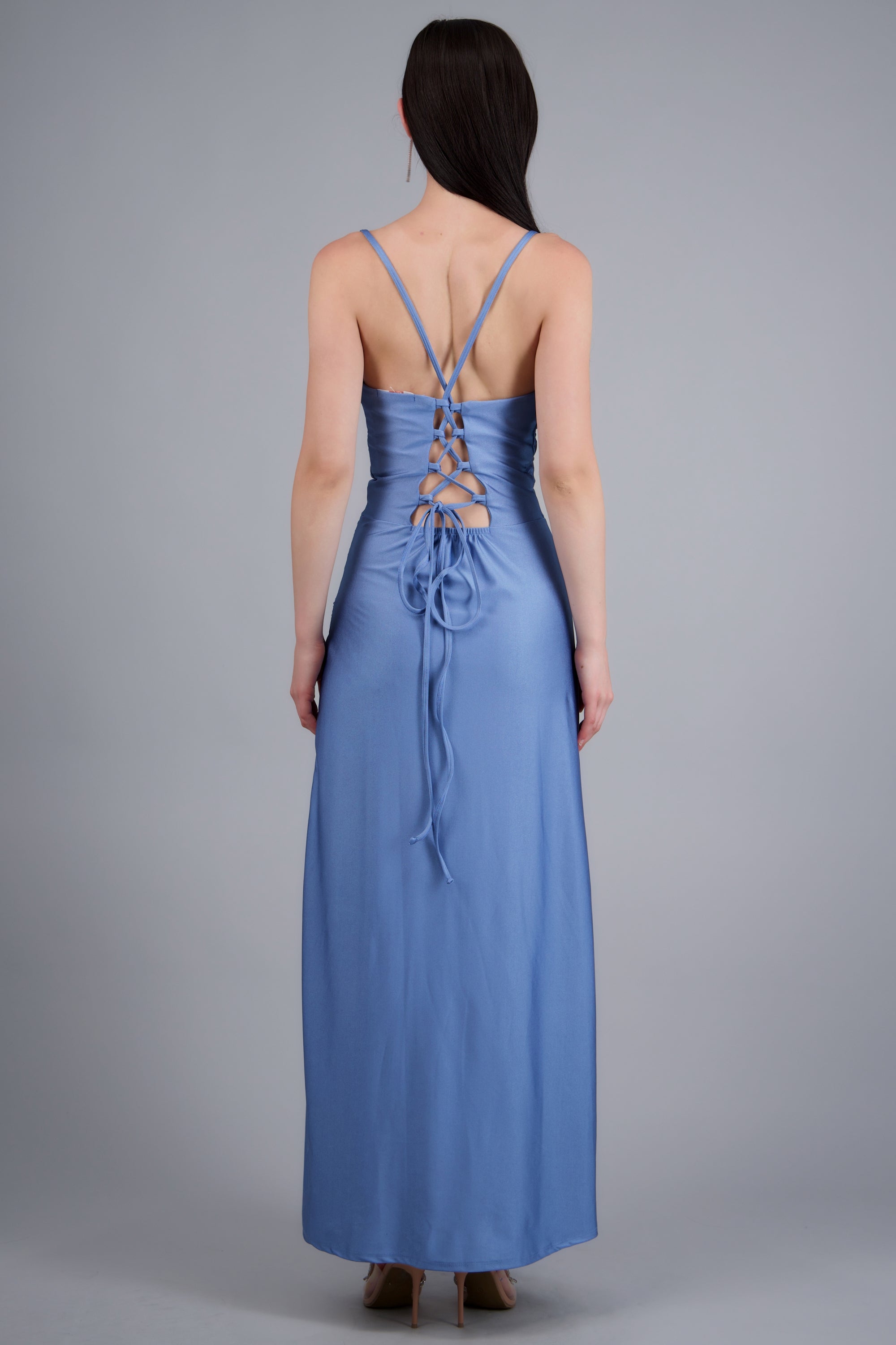Vestido maxi tirantes drapeado AZUL PASTEL