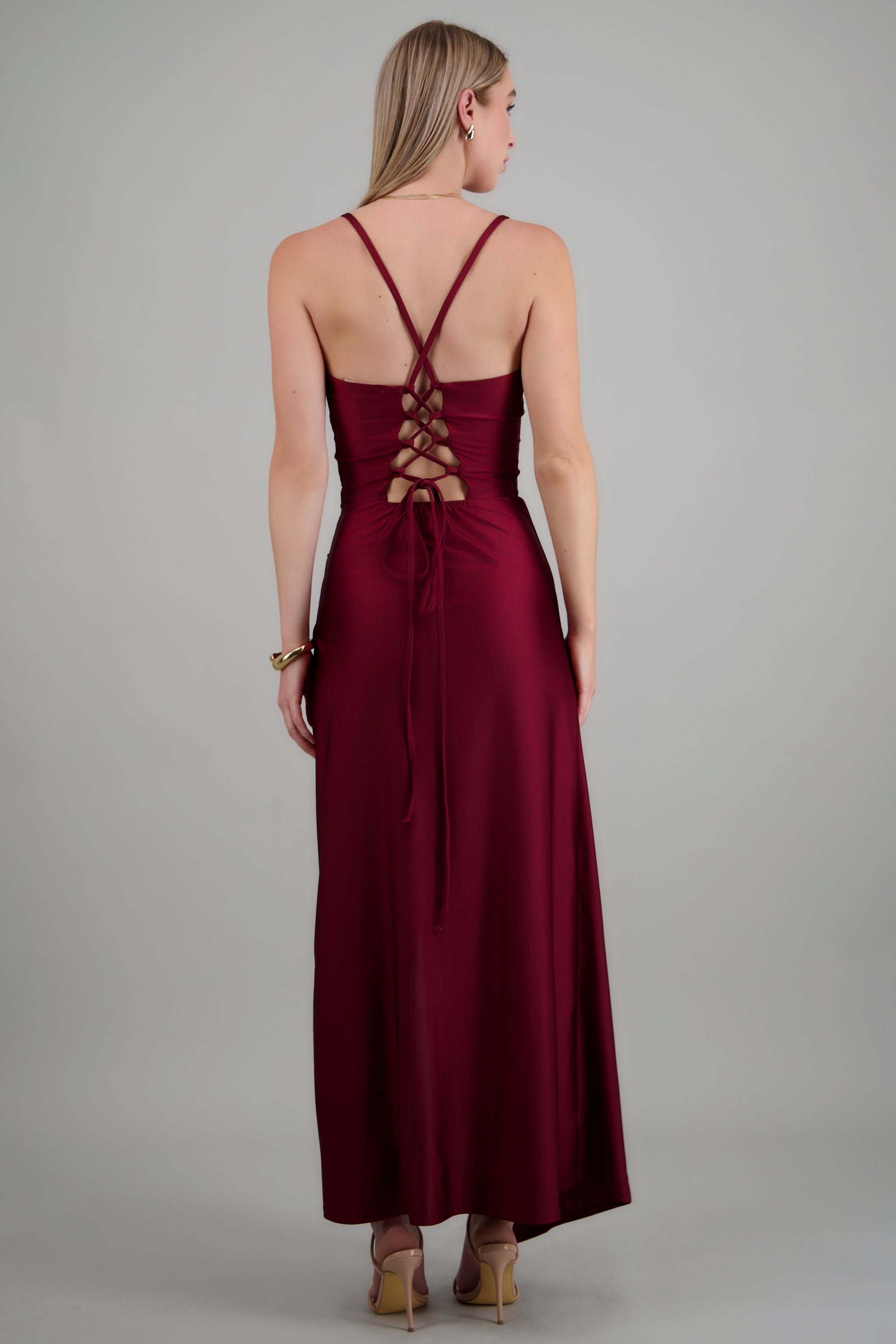 Vestido maxi tirantes drapeado CIRUELA