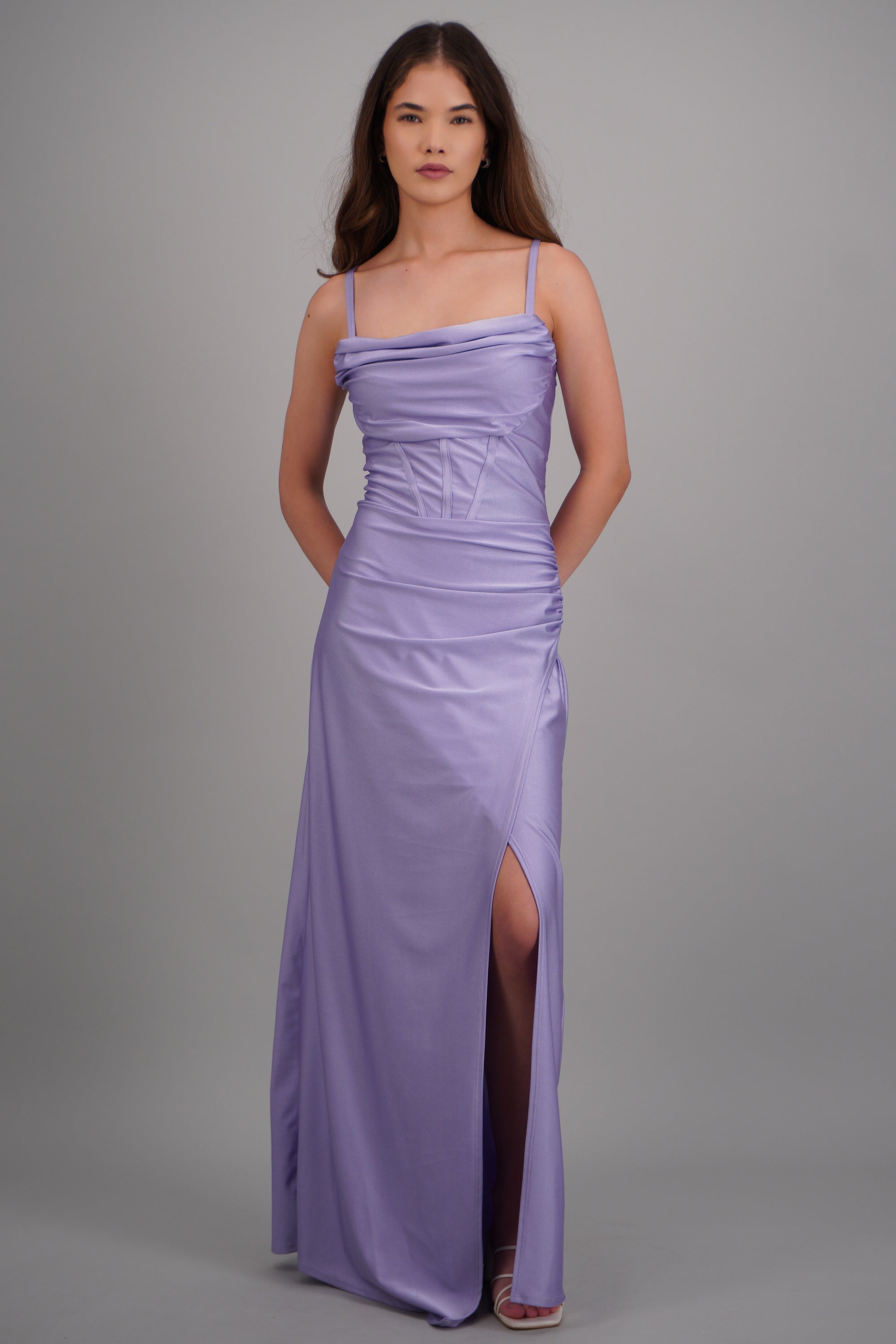 Vestido maxi tirantes drapeado LILA