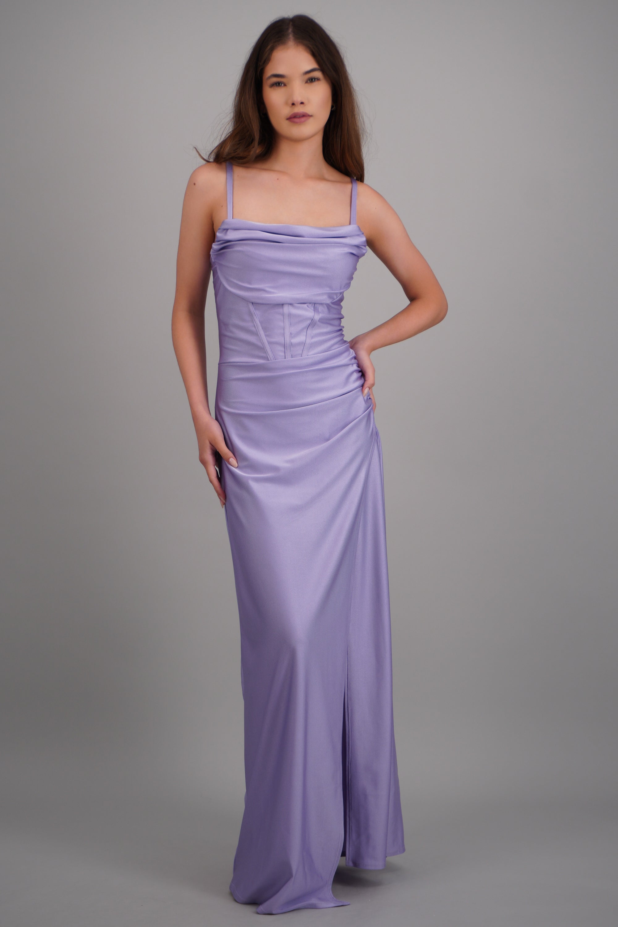 Vestido maxi tirantes drapeado LILA