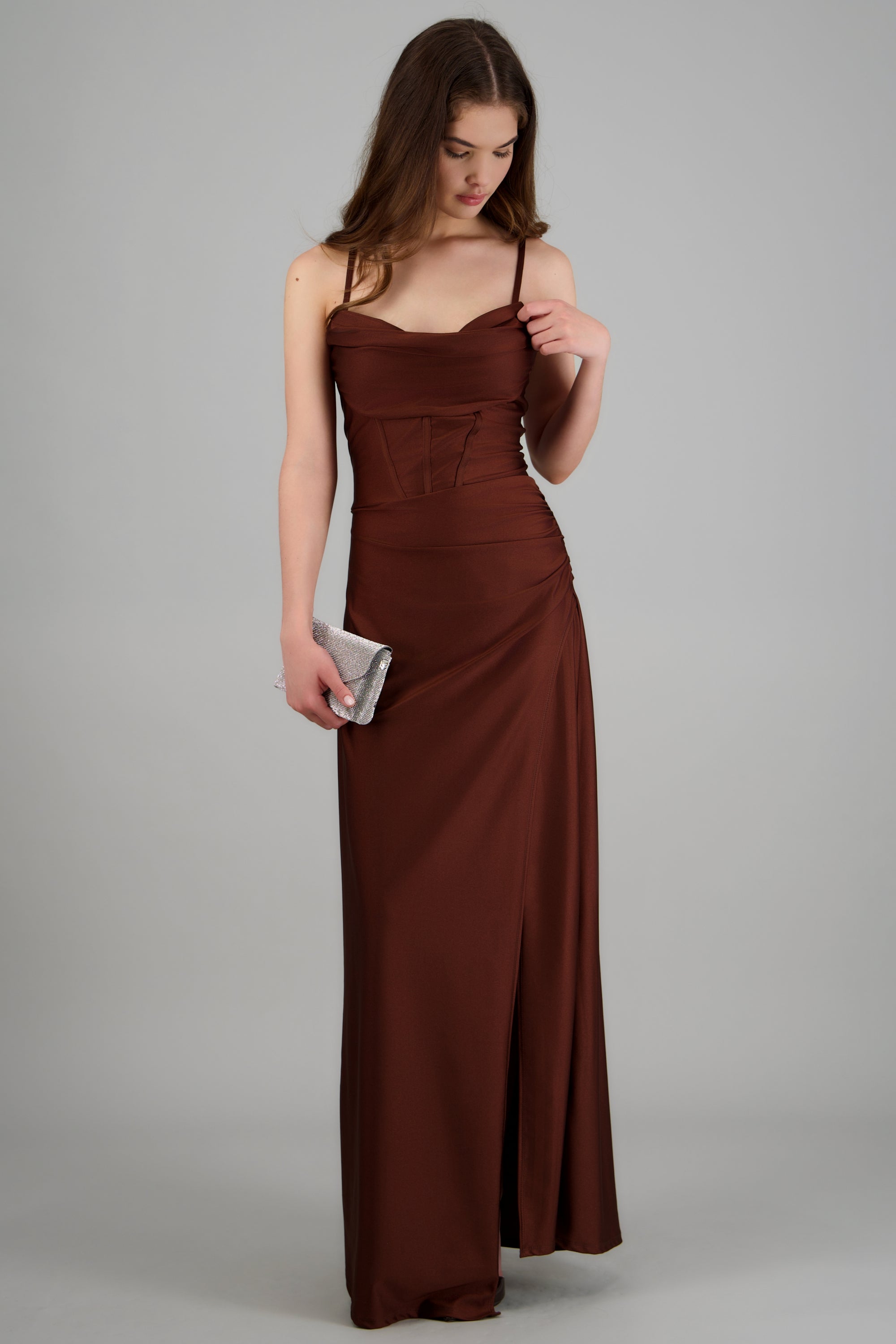 Vestido maxi tirantes drapeado CAFE