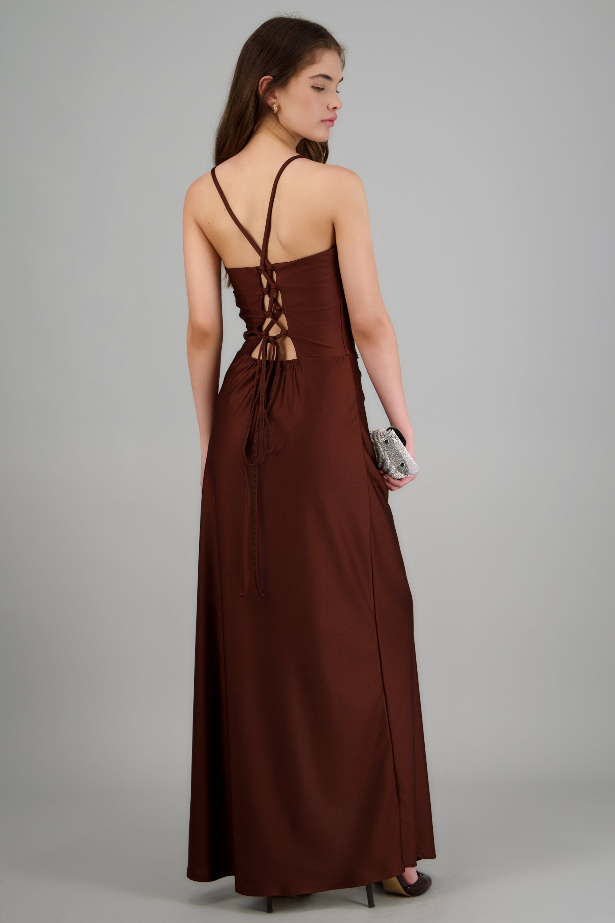 Vestido maxi tirantes drapeado CAFE