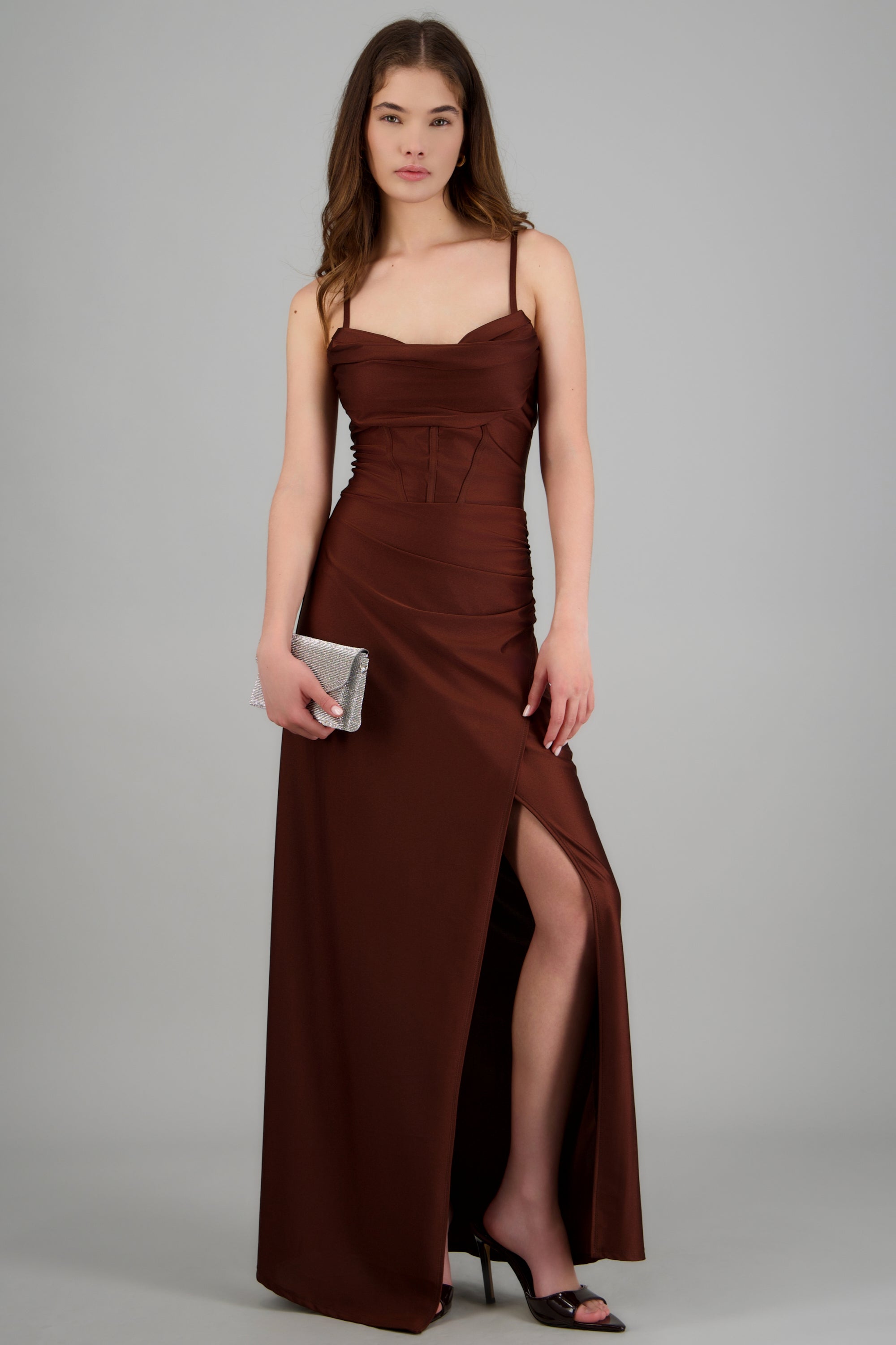 Vestido maxi tirantes drapeado CAFE