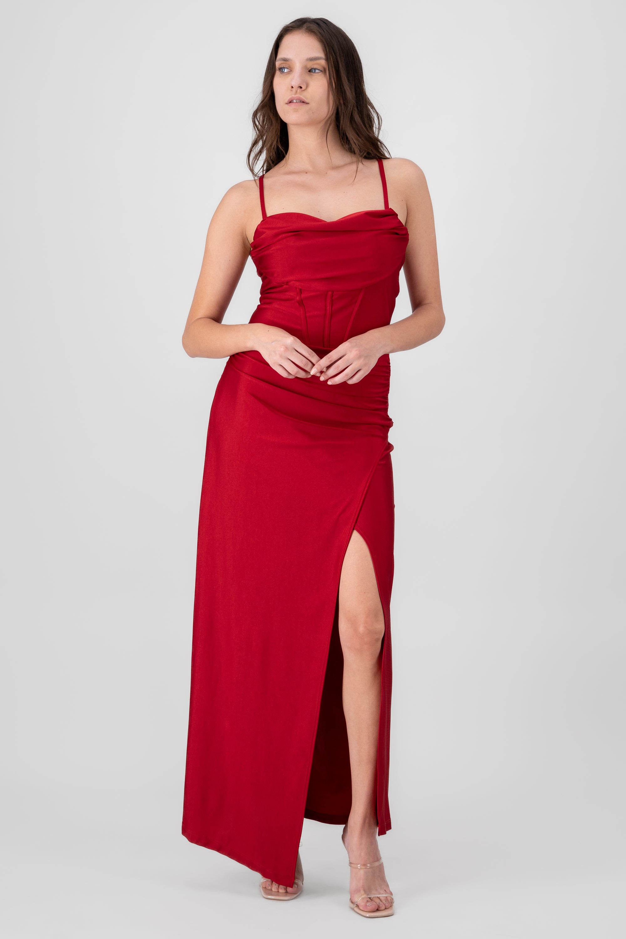 Vestido maxi tirantes drapeado ROJO