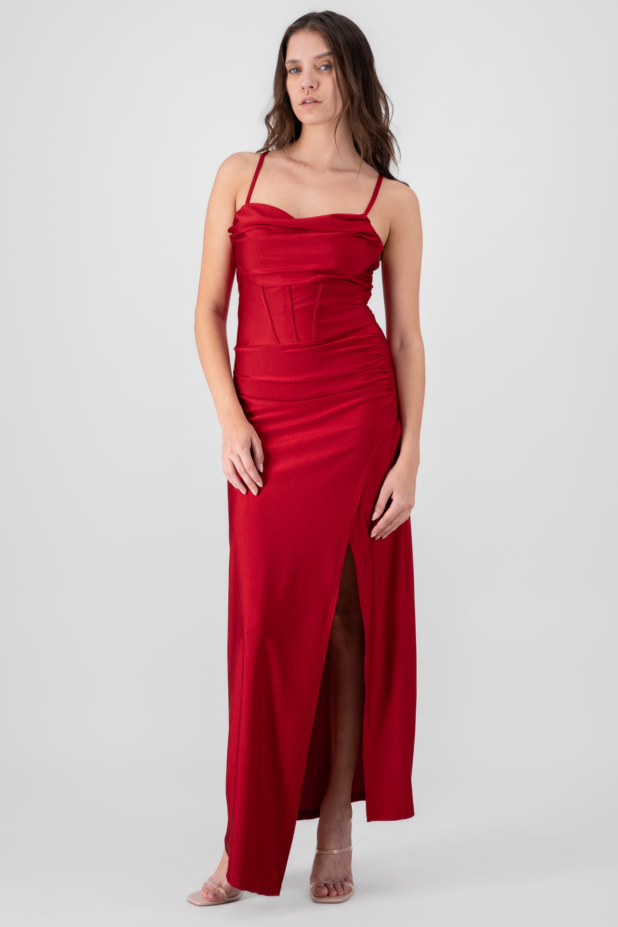 Vestido maxi tirantes drapeado ROJO