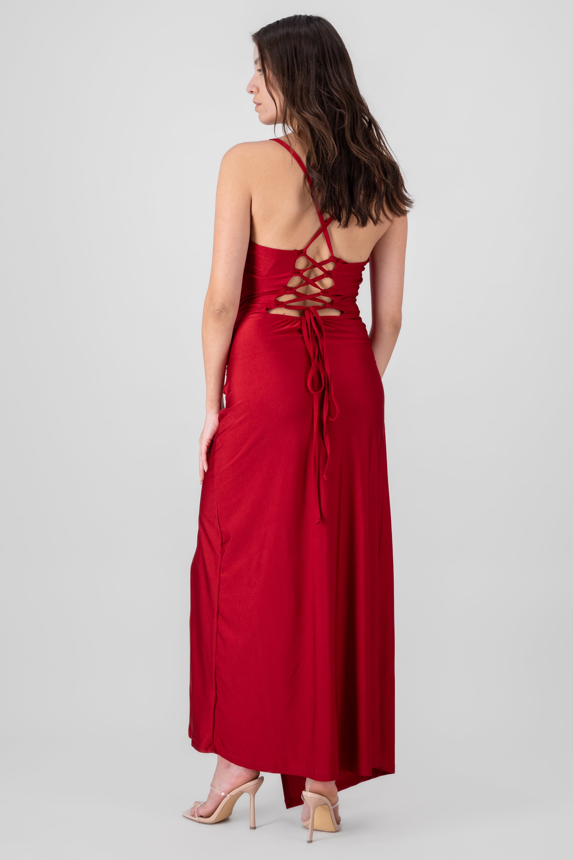 Vestido maxi tirantes drapeado ROJO