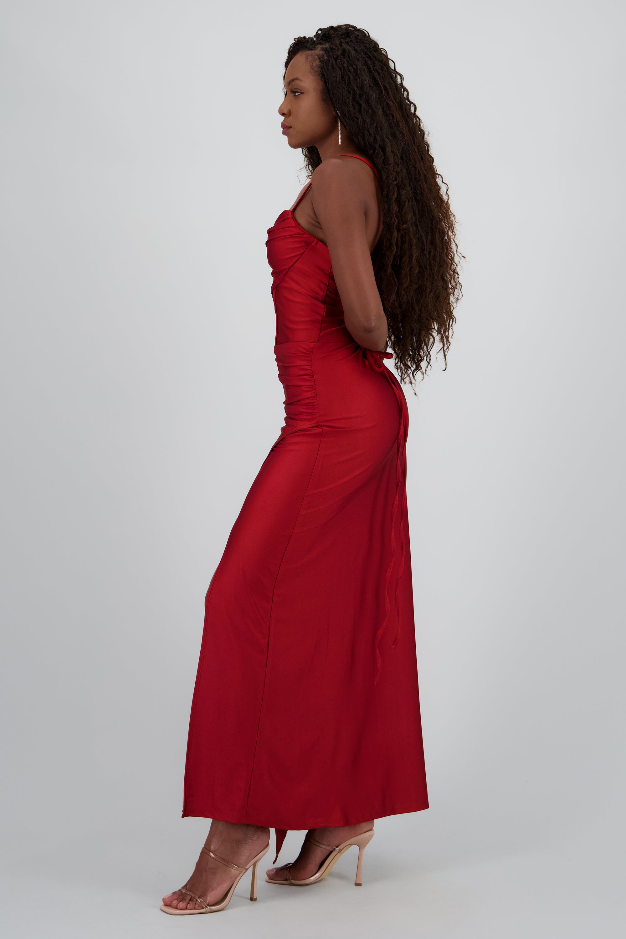 Vestido maxi tirantes drapeado LADRILLO