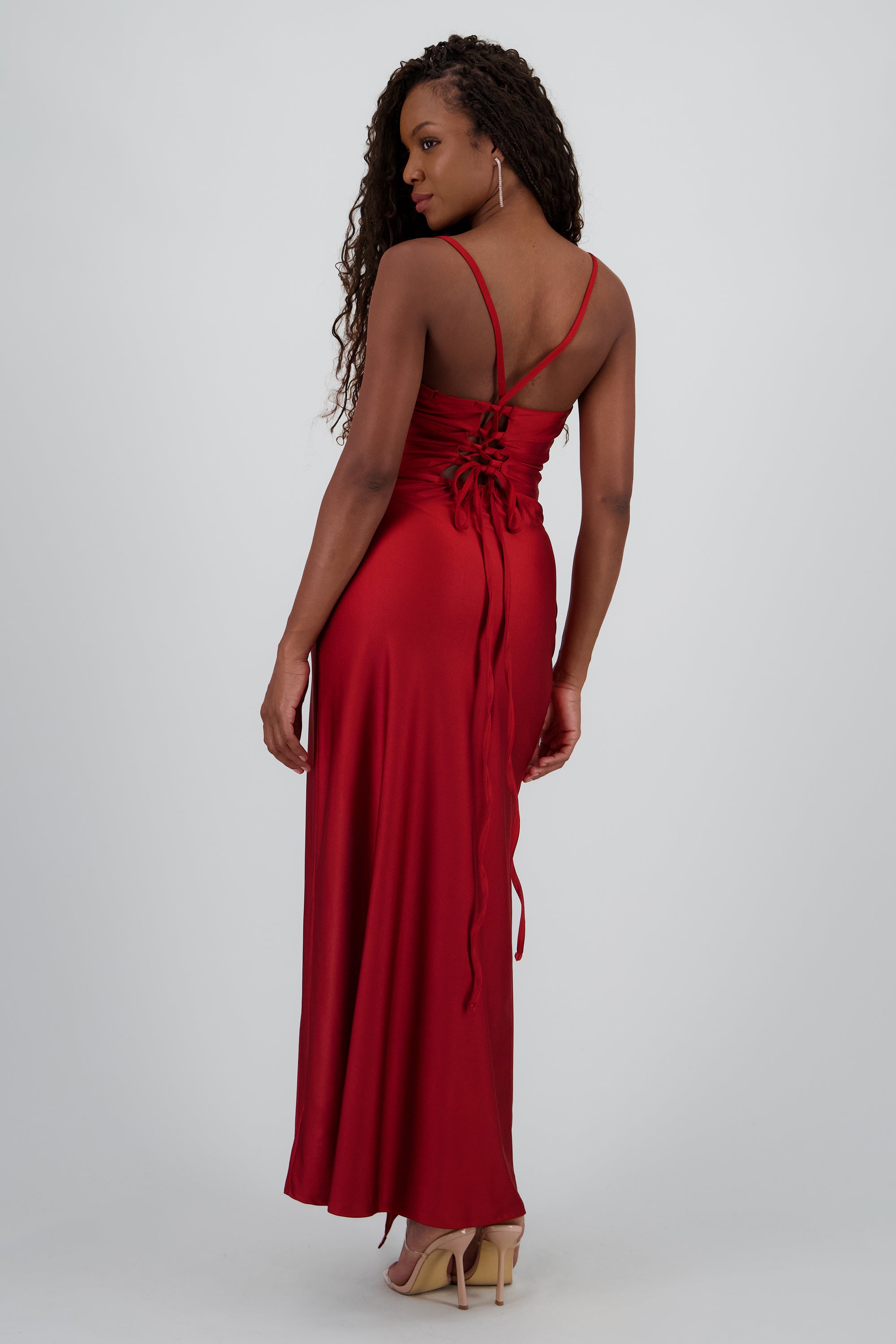 Vestido maxi tirantes drapeado LADRILLO